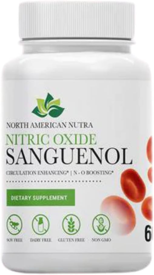 Nutra Nitric Oxide Sanguenol Supplement | Nitric Oxide Booster | L-Citrulline, Spectra, L-Glutathione, Resveratrol | Heart Health Support | 60 Count