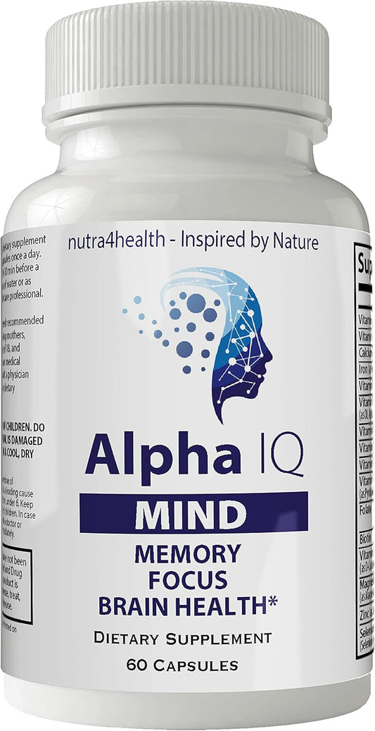 Nutra4health Mindtech Brain Booster Supplement - Alpha IQ Focus Memory Health - 60 Capsules