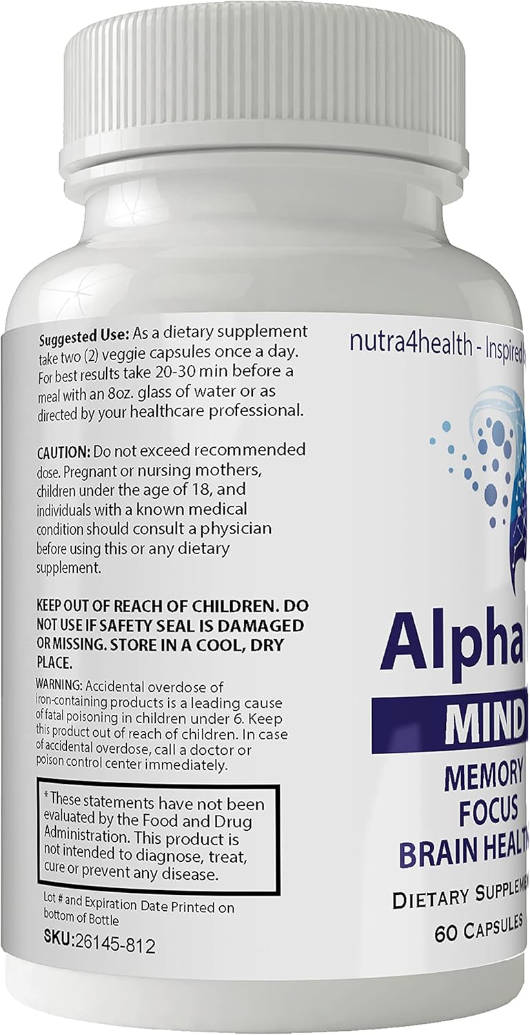 Nutra4health Mindtech Brain Booster Supplement - Alpha IQ Focus Memory Health - 60 Capsules