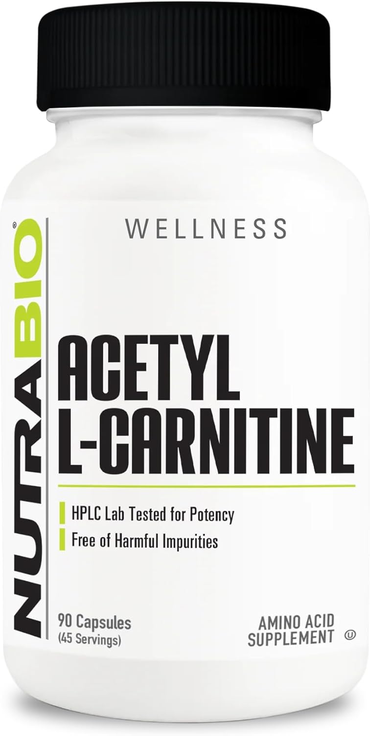 NutraBio Acetyl L-Carnitine (ALCAR) 500mg Capsules - Boost Energy, Manage Metabolism, Promote Health - 90 Count
