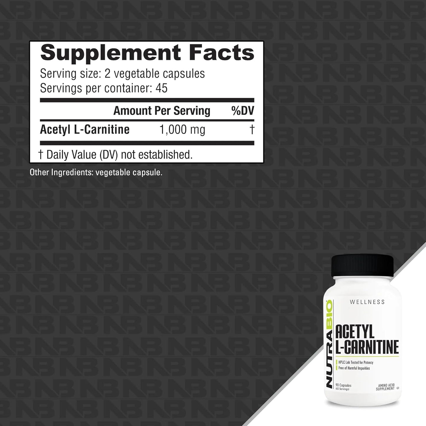 NutraBio Acetyl L-Carnitine (ALCAR) 500mg Capsules - Boost Energy, Manage Metabolism, Promote Health - 90 Count