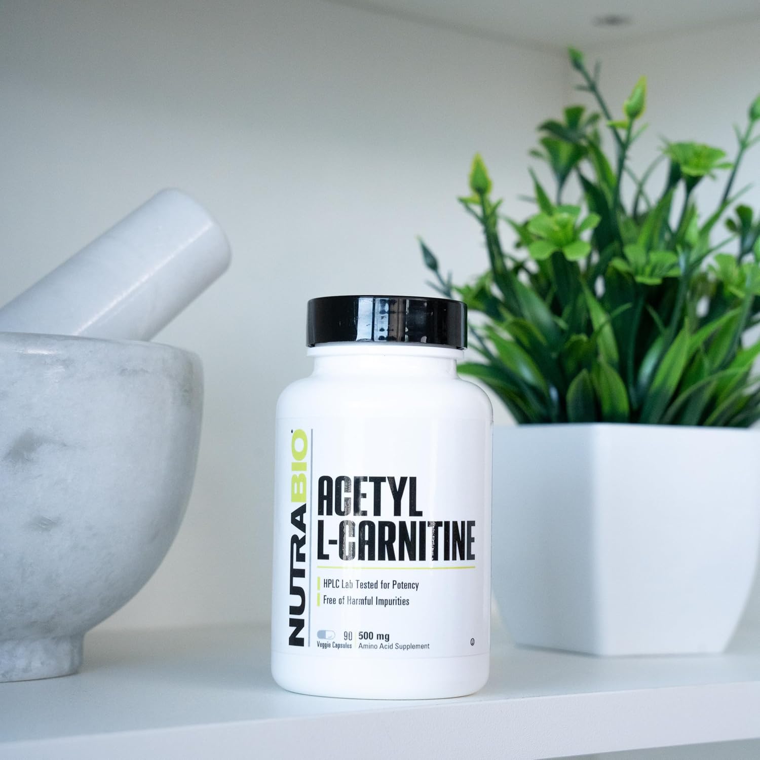 NutraBio Acetyl L-Carnitine (ALCAR) 500mg Capsules - Boost Energy, Manage Metabolism, Promote Health - 90 Count