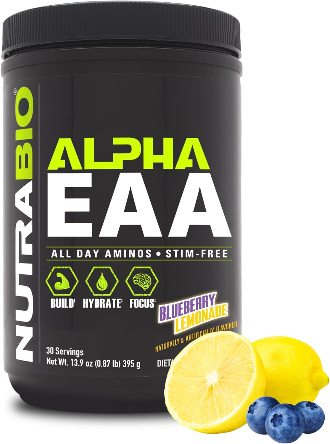NutraBio Alpha EAA Hydration & Recovery Supplement - Full Spectrum BCAA Matrix with Electrolytes, Nootropics, Coconut Water - Blueberry Lemonade Flavor - Energy, Focus & Hydration