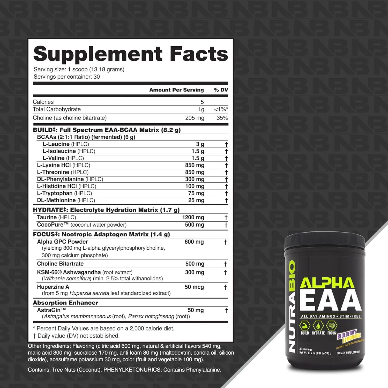 NutraBio Alpha EAA Hydration & Recovery Supplement - Full Spectrum BCAA Matrix with Electrolytes, Nootropics, Coconut Water - Blueberry Lemonade Flavor - Energy, Focus & Hydration