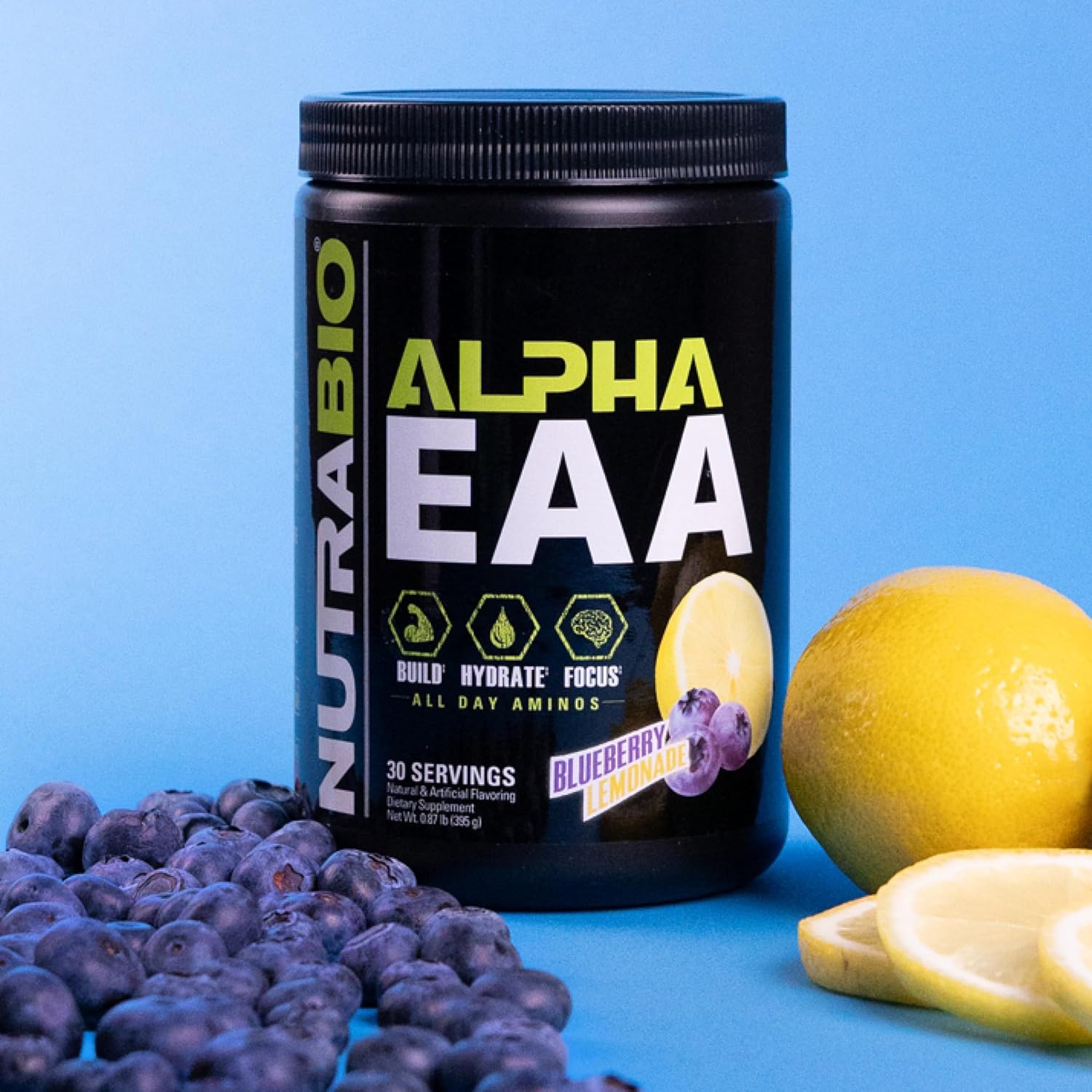 NutraBio Alpha EAA Hydration & Recovery Supplement - Full Spectrum BCAA Matrix with Electrolytes, Nootropics, Coconut Water - Blueberry Lemonade Flavor - Energy, Focus & Hydration