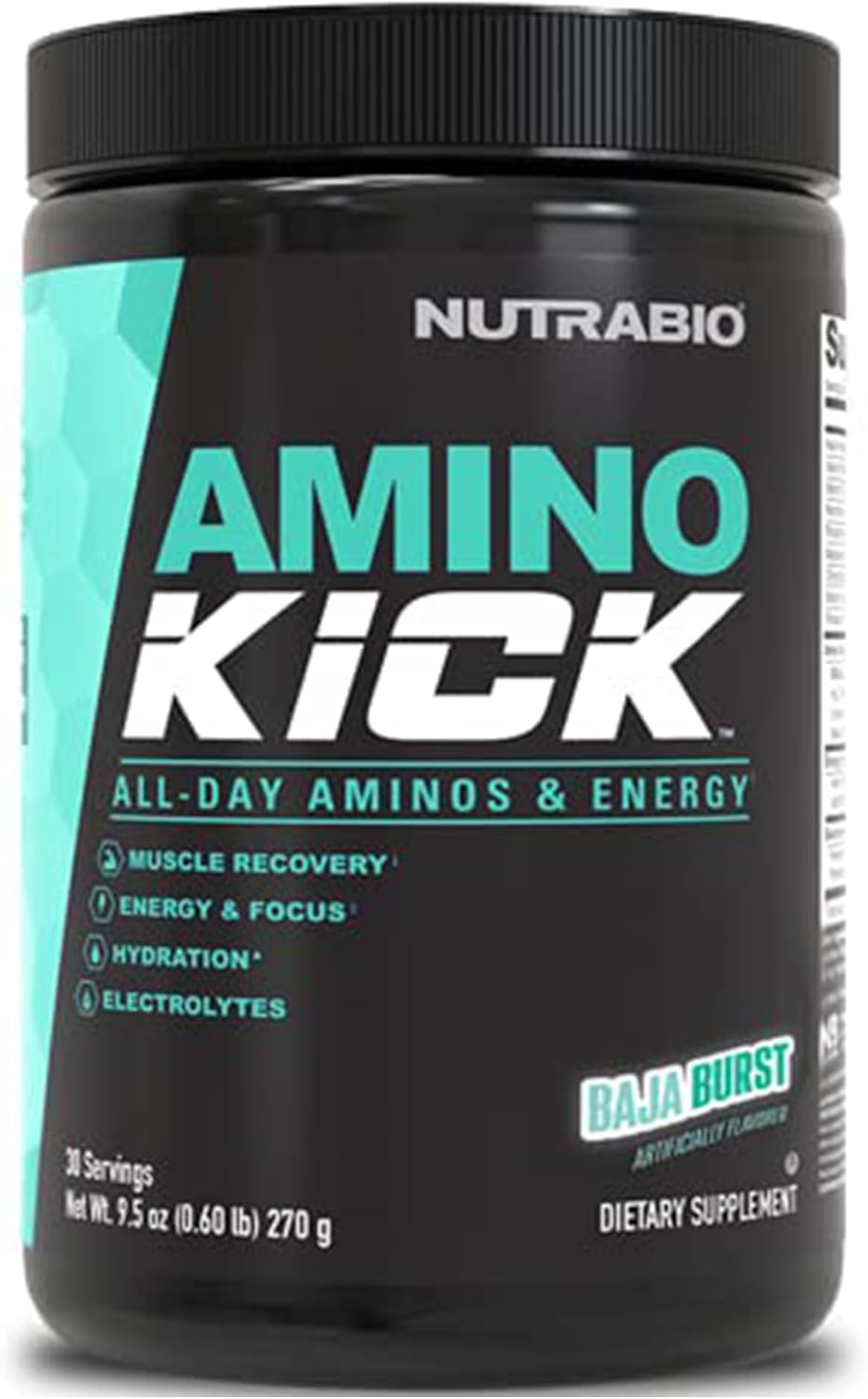 NutraBio Amino Kick: BCAA Energy Formula with Electrolytes and Natural Caffeine - 30 Servings, Baja Burst Flavor
