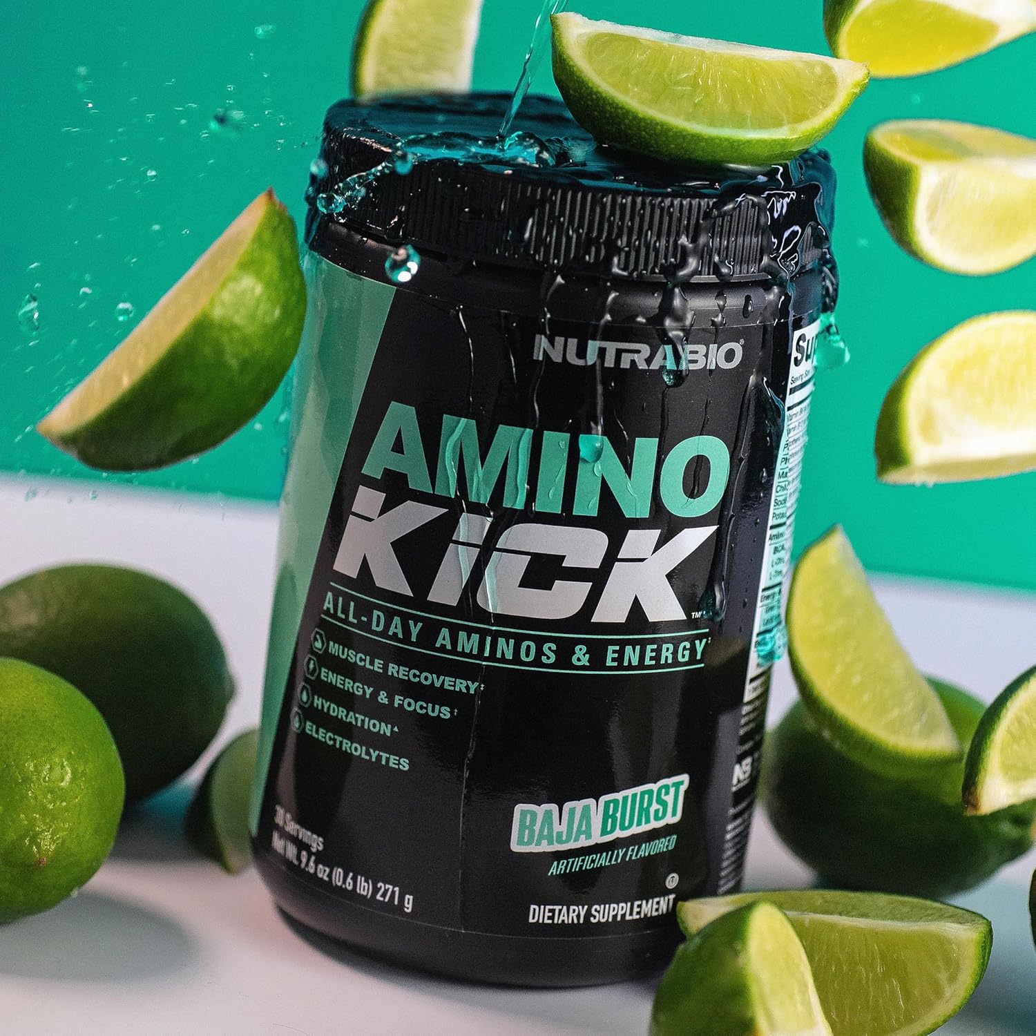 NutraBio Amino Kick: BCAA Energy Formula with Electrolytes and Natural Caffeine - 30 Servings, Baja Burst Flavor