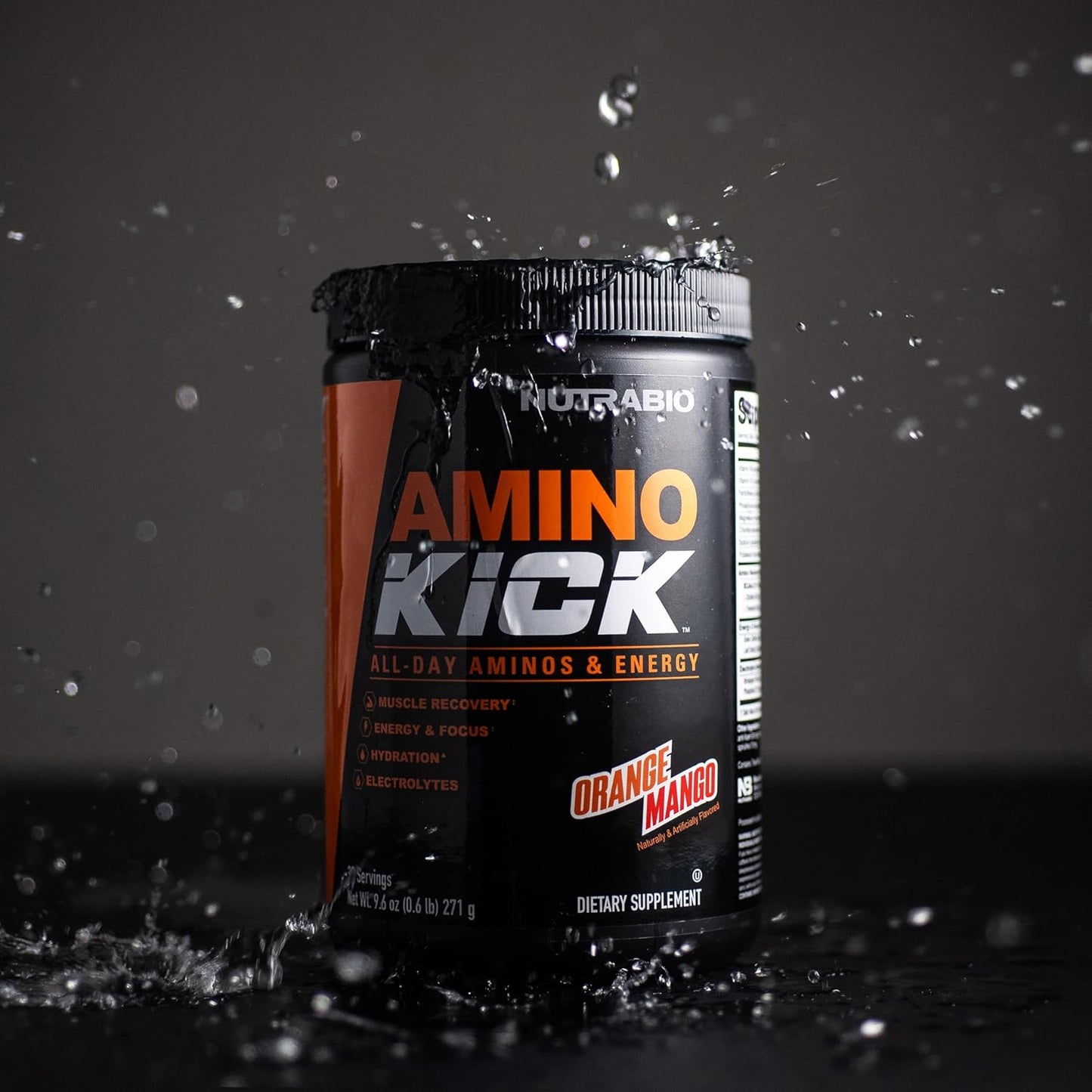 NutraBio Amino Kick Orange Mango - BCAA's, Electrolytes, Natural Caffeine - 30 Servings for Hydration and Energy Boost