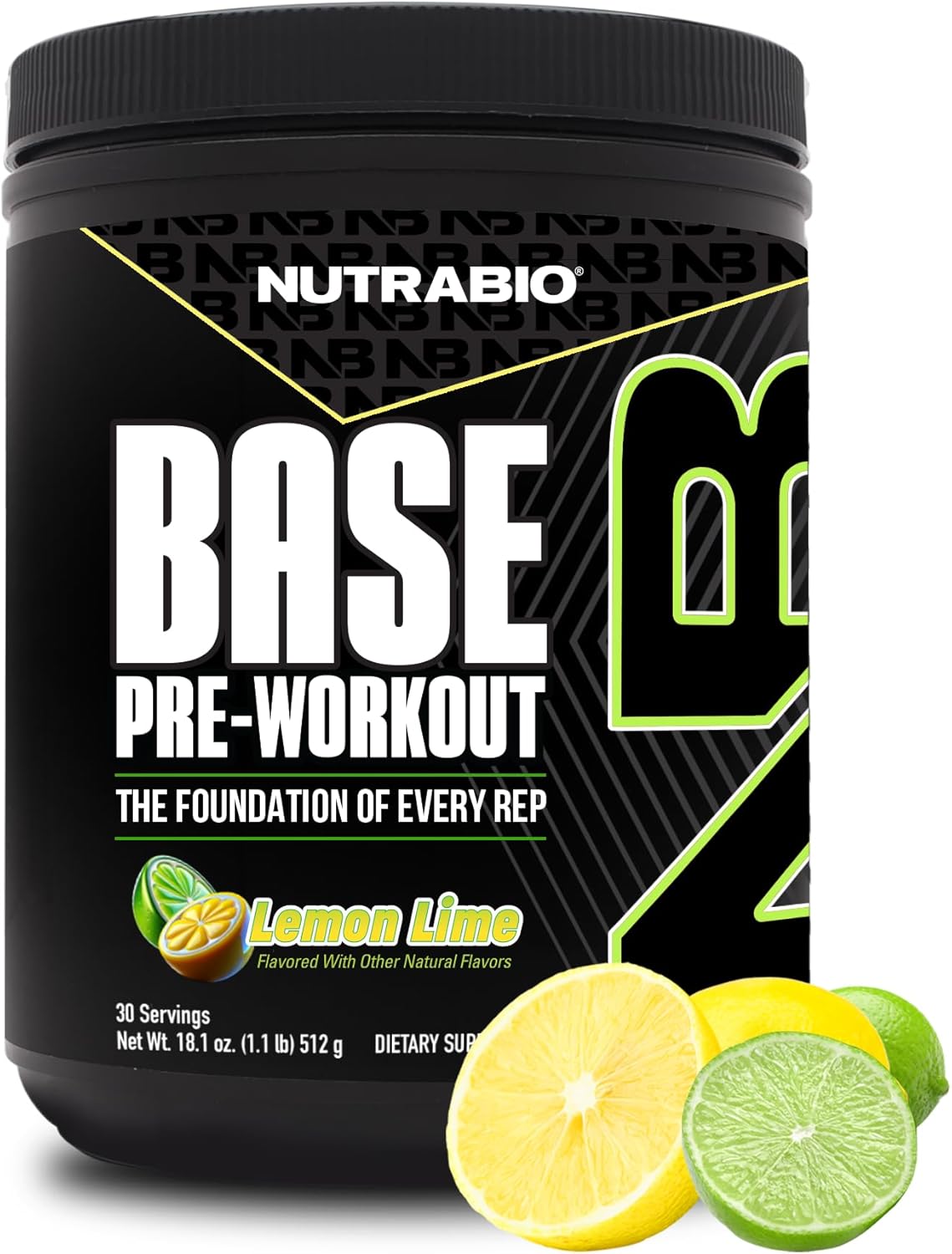 NutraBio Base Pre-Workout Powder - Energy, Focus, Endurance, Hydration - Men and Women - Lemon Lime - 30 Servings
