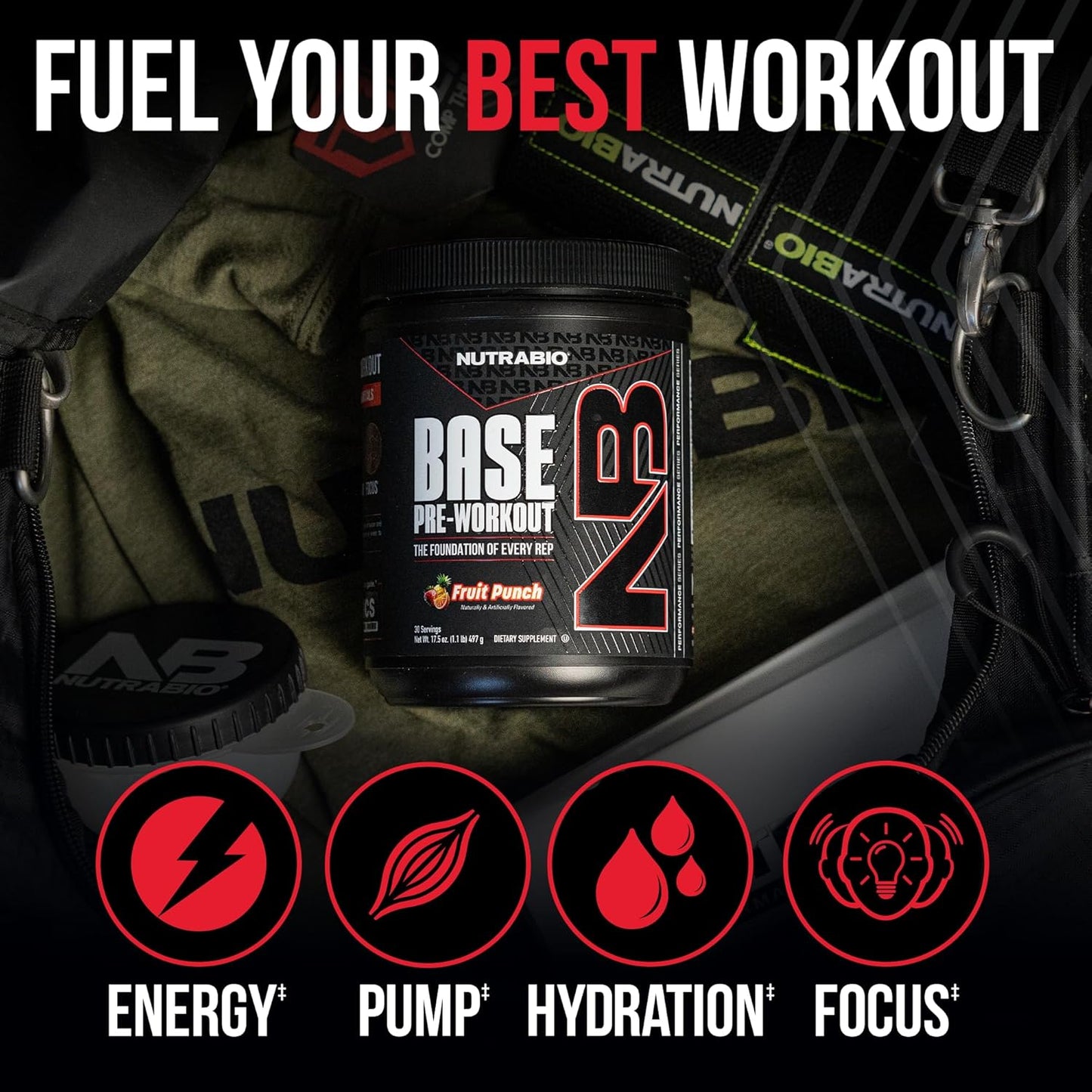 NutraBio Base Pre-Workout Powder - Energy, Focus, Endurance, Hydration - Men and Women - Lemon Lime - 30 Servings
