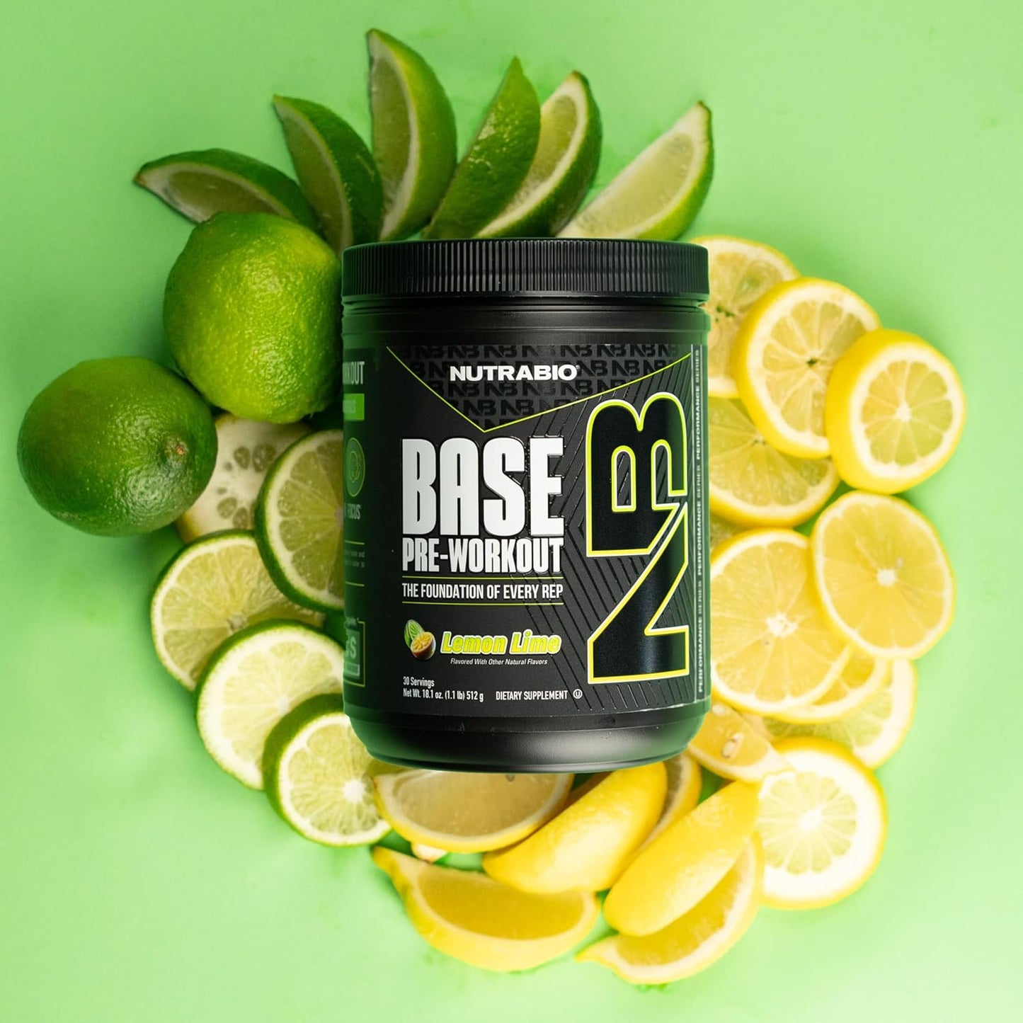 NutraBio Base Pre-Workout Powder - Energy, Focus, Endurance, Hydration - Men and Women - Lemon Lime - 30 Servings