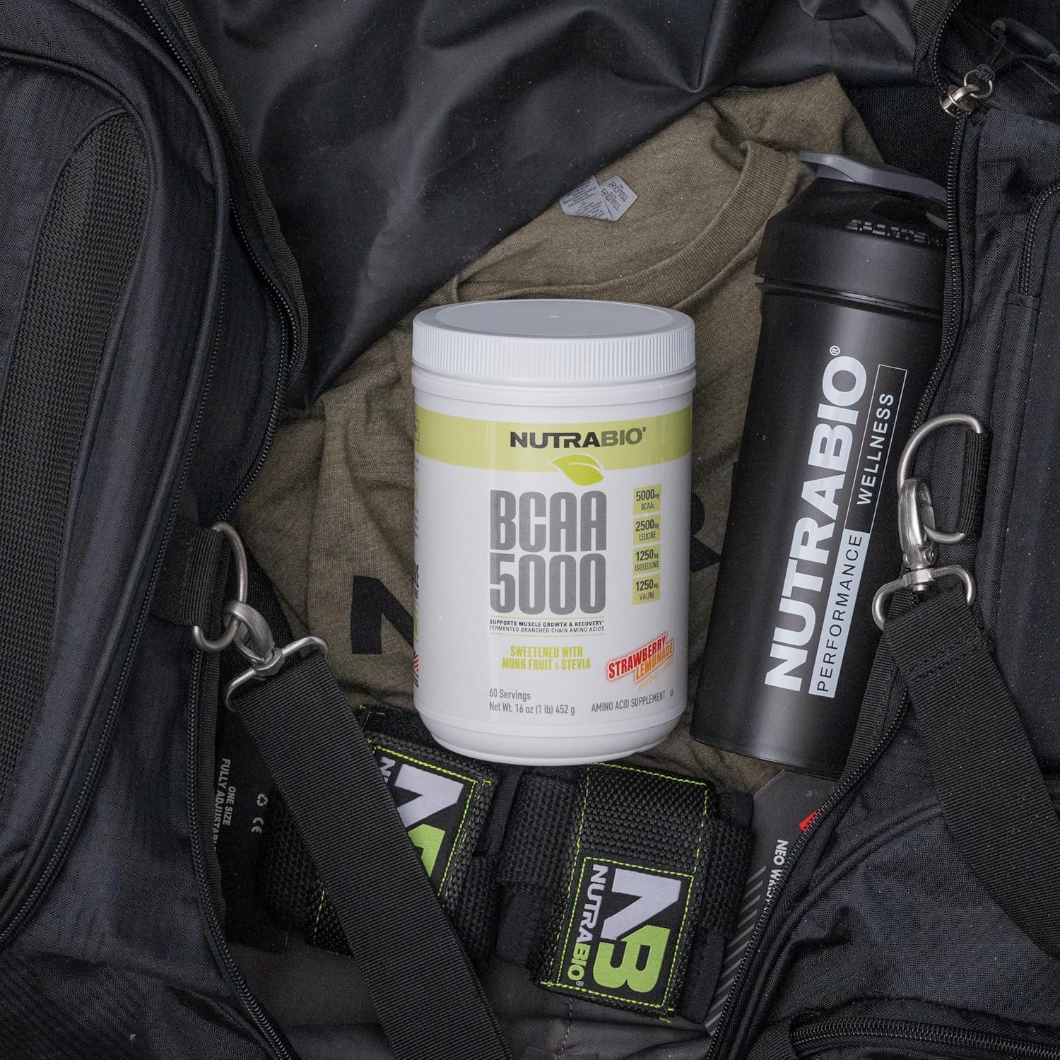 NutraBio BCAA 5000 Powder: Vegan Fermented Branched Chain Amino Acids for Muscle Growth & Recovery - Strawberry Lemonade, 60 Servings