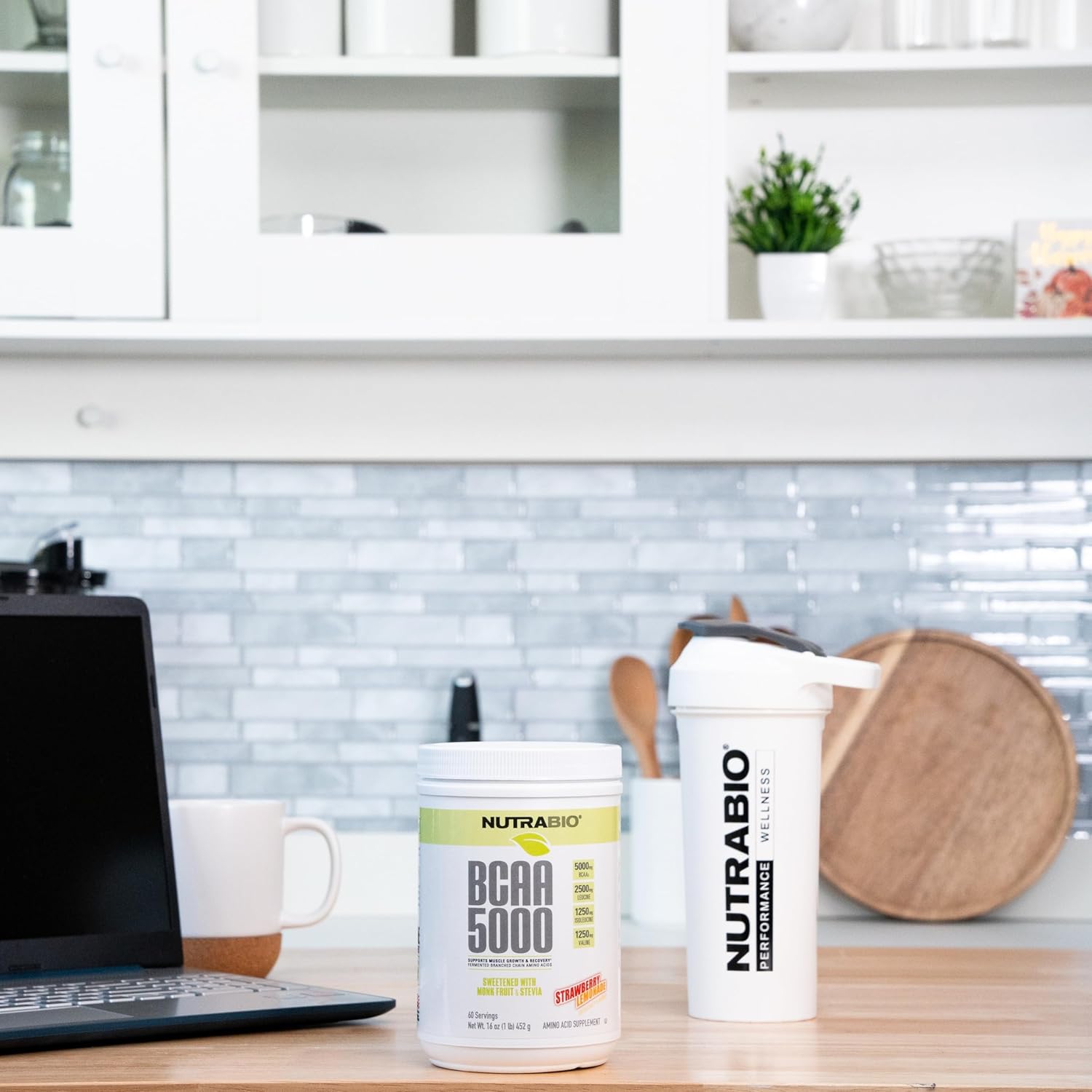 NutraBio BCAA 5000 Powder: Vegan Fermented Branched Chain Amino Acids for Muscle Growth & Recovery - Strawberry Lemonade, 60 Servings