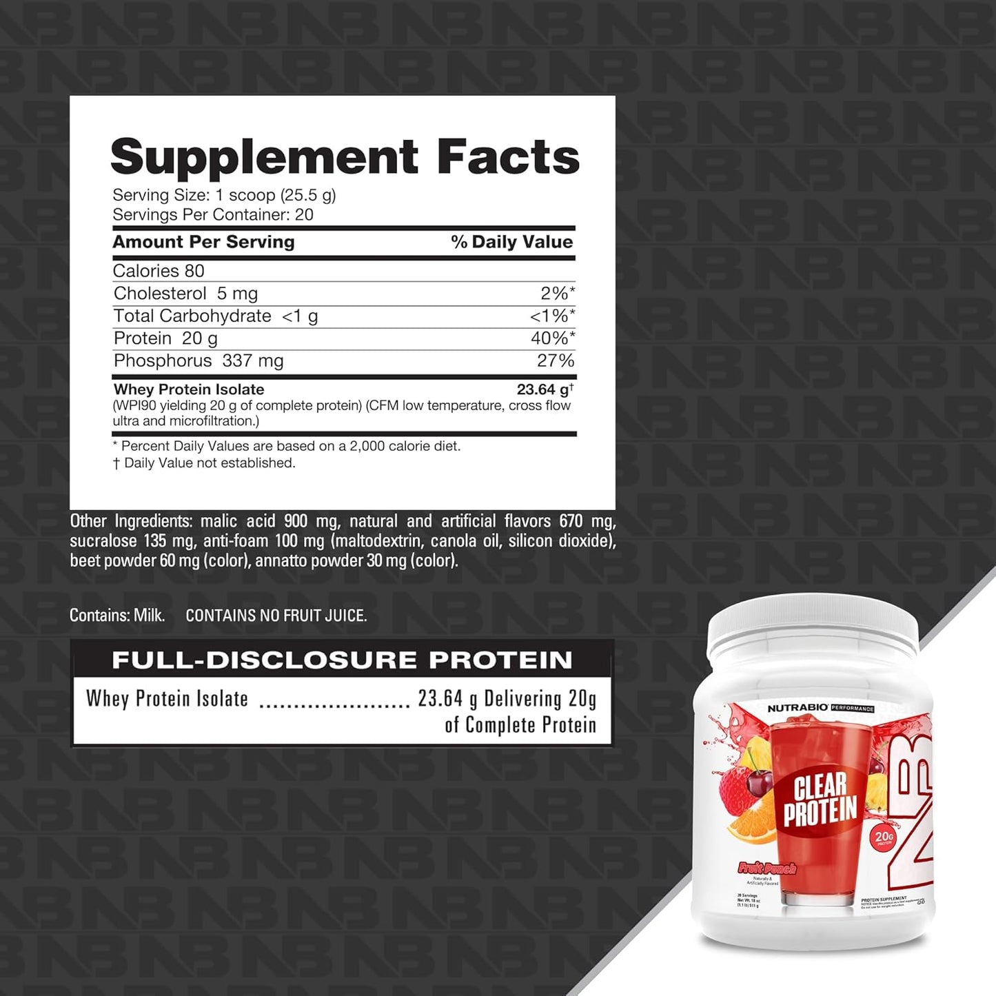 NutraBio Clear Whey Isolate Protein Powder - Fruit Punch Flavor, Refreshing Protein Juice with Zero Sugar, 20 Servings