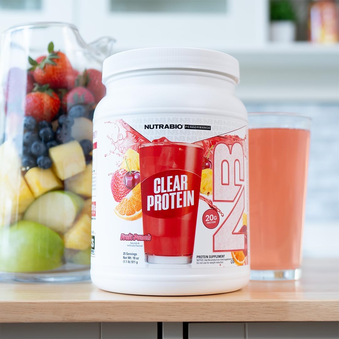 NutraBio Clear Whey Isolate Protein Powder - Fruit Punch Flavor, Refreshing Protein Juice with Zero Sugar, 20 Servings