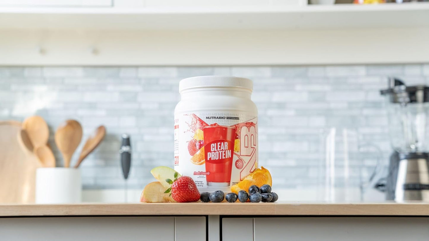 NutraBio Clear Whey Isolate Protein Powder - Fruit Punch Flavor, Refreshing Protein Juice with Zero Sugar, 20 Servings