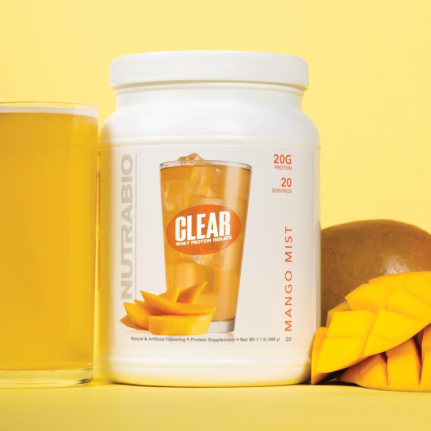 NutraBio Clear Whey Isolate Protein Powder - Mango Mist Flavor, Refreshing Protein Juice with Zero Sugar, 20 Servings