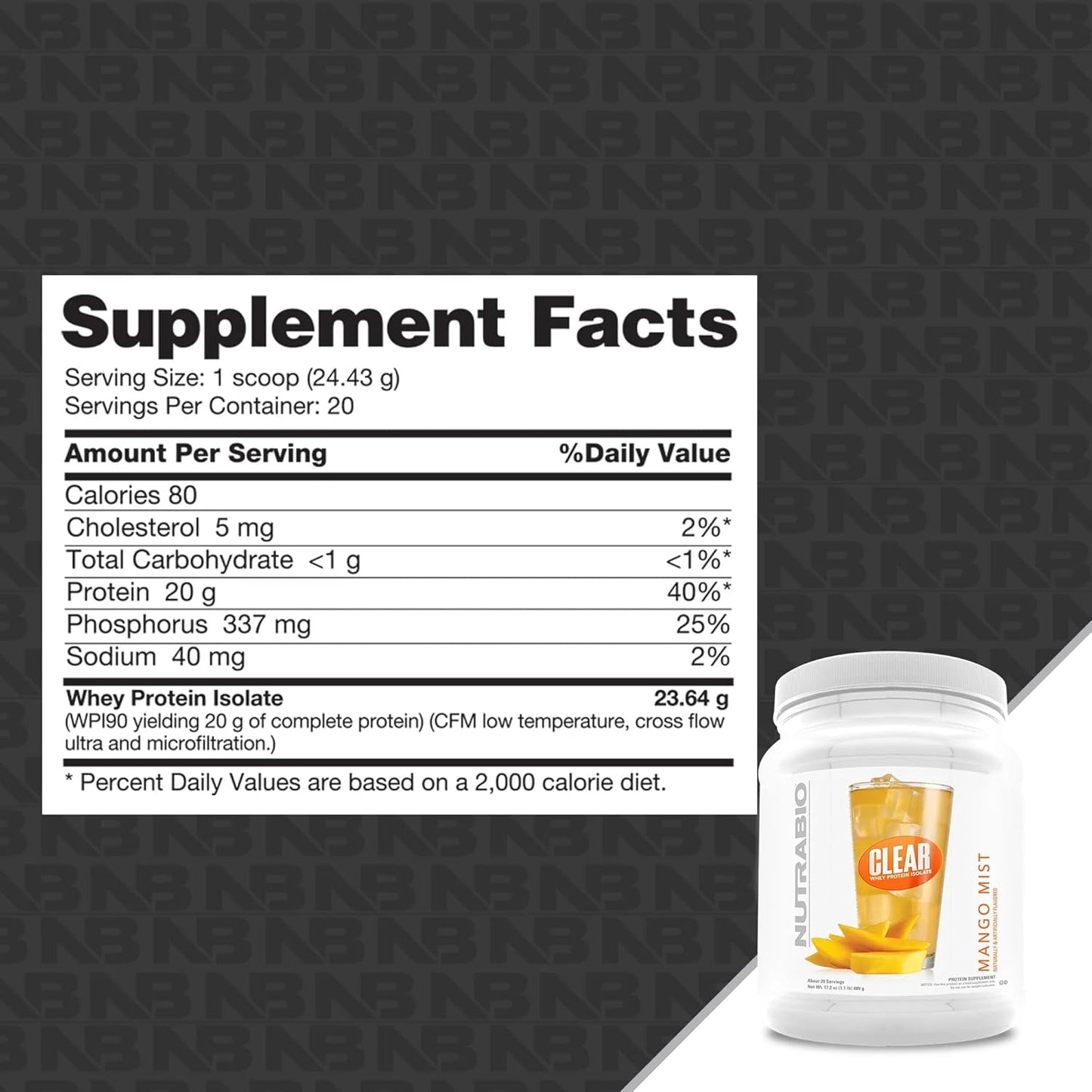 NutraBio Clear Whey Isolate Protein Powder - Mango Mist Flavor, Refreshing Protein Juice with Zero Sugar, 20 Servings