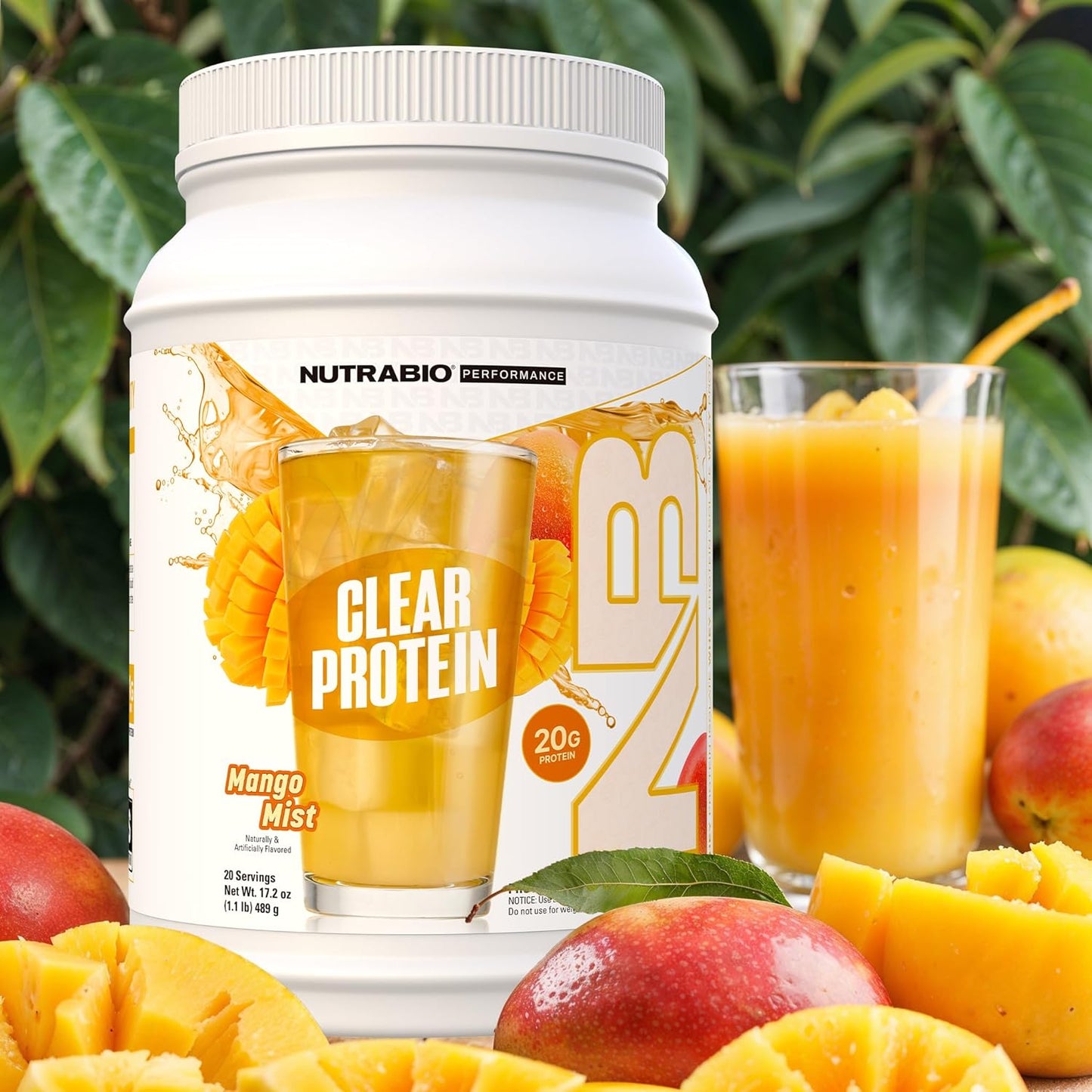 NutraBio Clear Whey Isolate Protein Powder - Mango Mist Flavor, Refreshing Protein Juice with Zero Sugar, 20 Servings