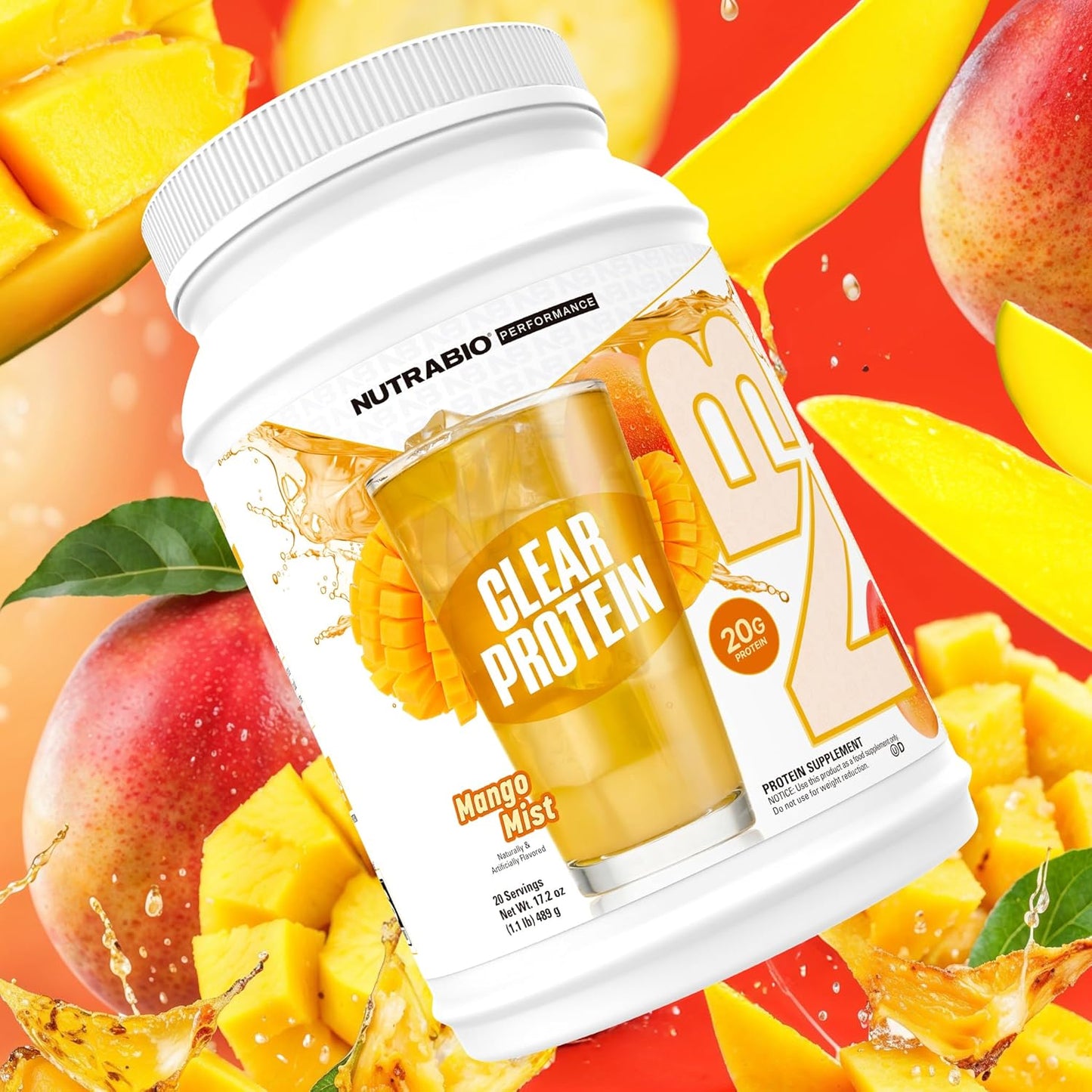 NutraBio Clear Whey Isolate Protein Powder - Mango Mist Flavor, Refreshing Protein Juice with Zero Sugar, 20 Servings