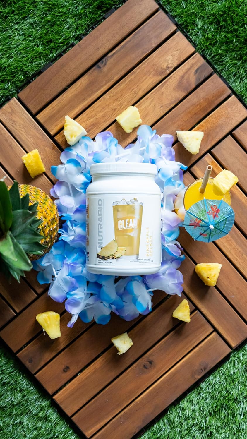 NutraBio Clear Whey Isolate Protein Powder - Pineapple Splash Flavor, Zero Sugar, 20 Servings