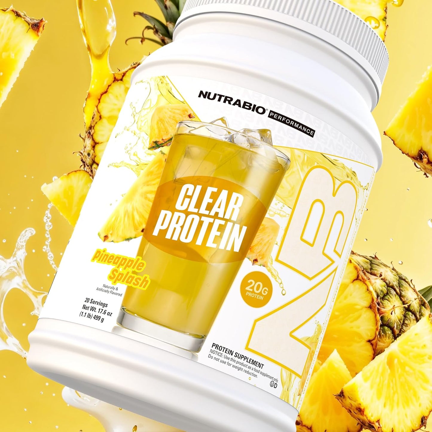 NutraBio Clear Whey Isolate Protein Powder - Pineapple Splash Flavor, Zero Sugar, 20 Servings