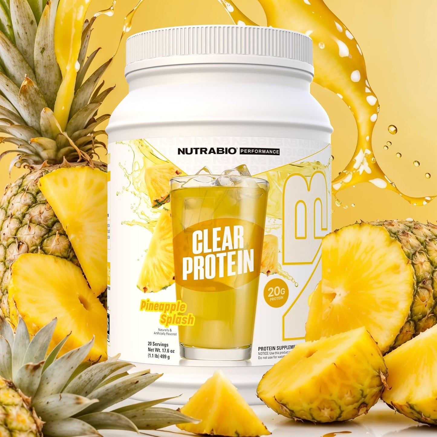 NutraBio Clear Whey Isolate Protein Powder - Pineapple Splash Flavor, Zero Sugar, 20 Servings