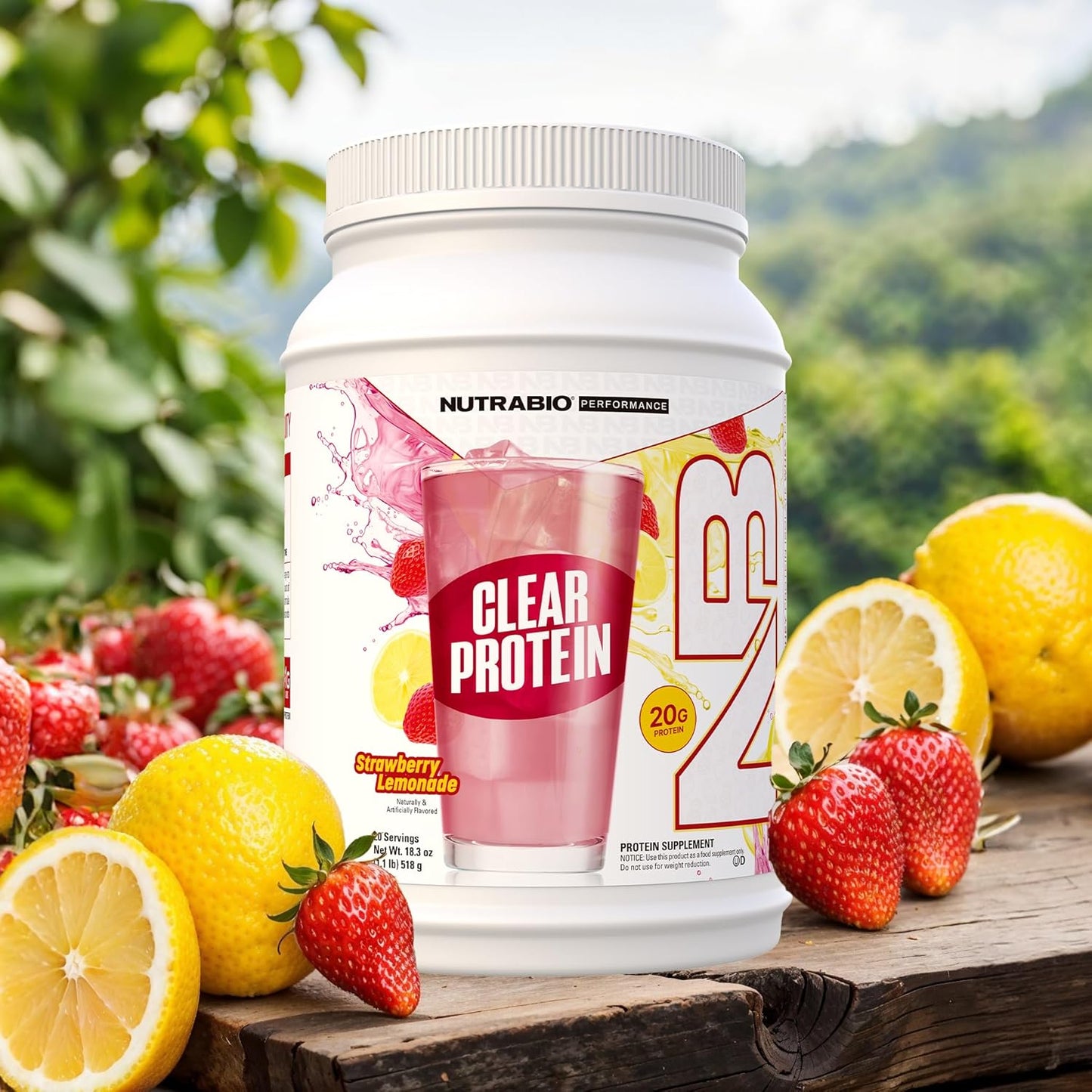 NutraBio Clear Whey Isolate Protein Powder - Strawberry Lemonade Flavor, Refreshing Protein Juice with Zero Sugar - 20 Servings