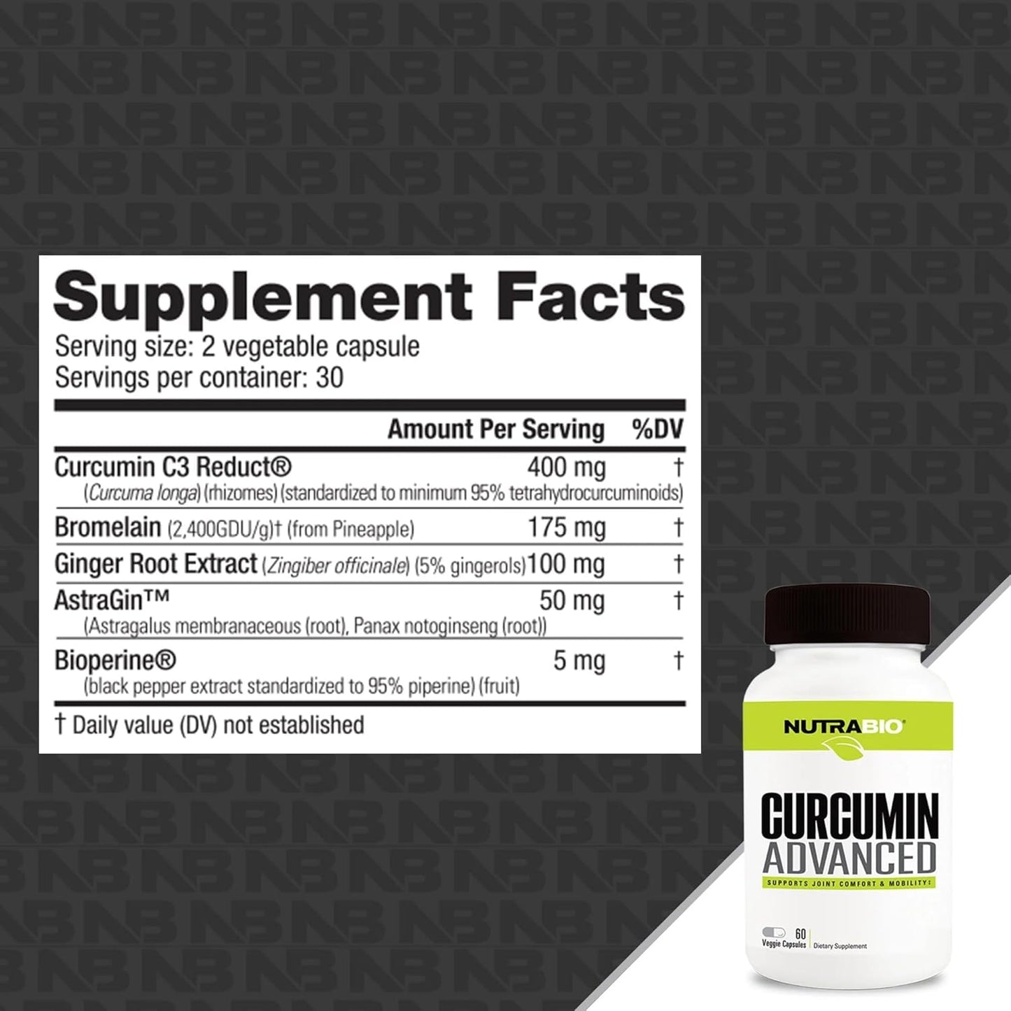 NutraBio Curcumin Complex for Digestion & Joint Health - 60 Capsules