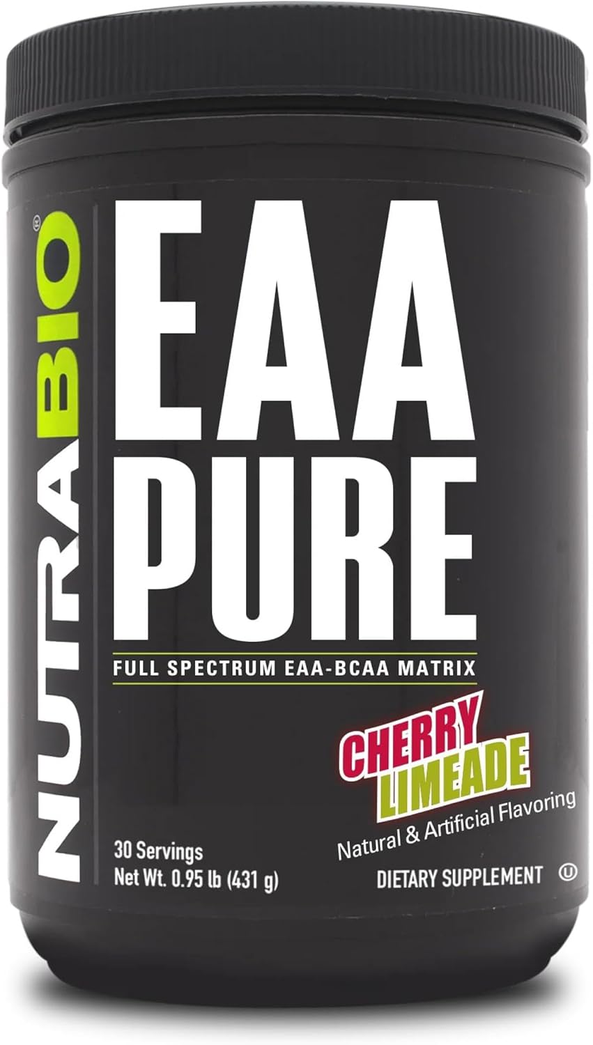 NutraBio EAA Pure: Cherry Limeade Flavor, 30 Servings, 9 Amino Acids for Muscle Repair & Recovery, Pre/Post Workout