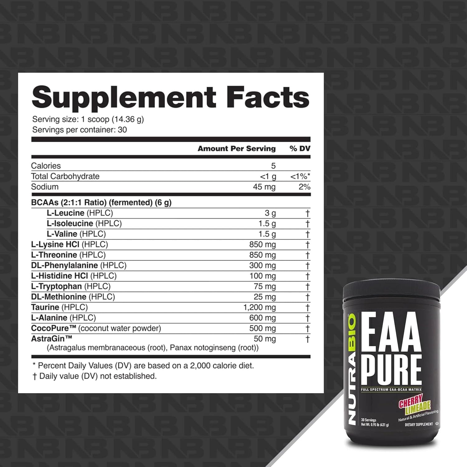 NutraBio EAA Pure: Cherry Limeade Flavor, 30 Servings, 9 Amino Acids for Muscle Repair & Recovery, Pre/Post Workout
