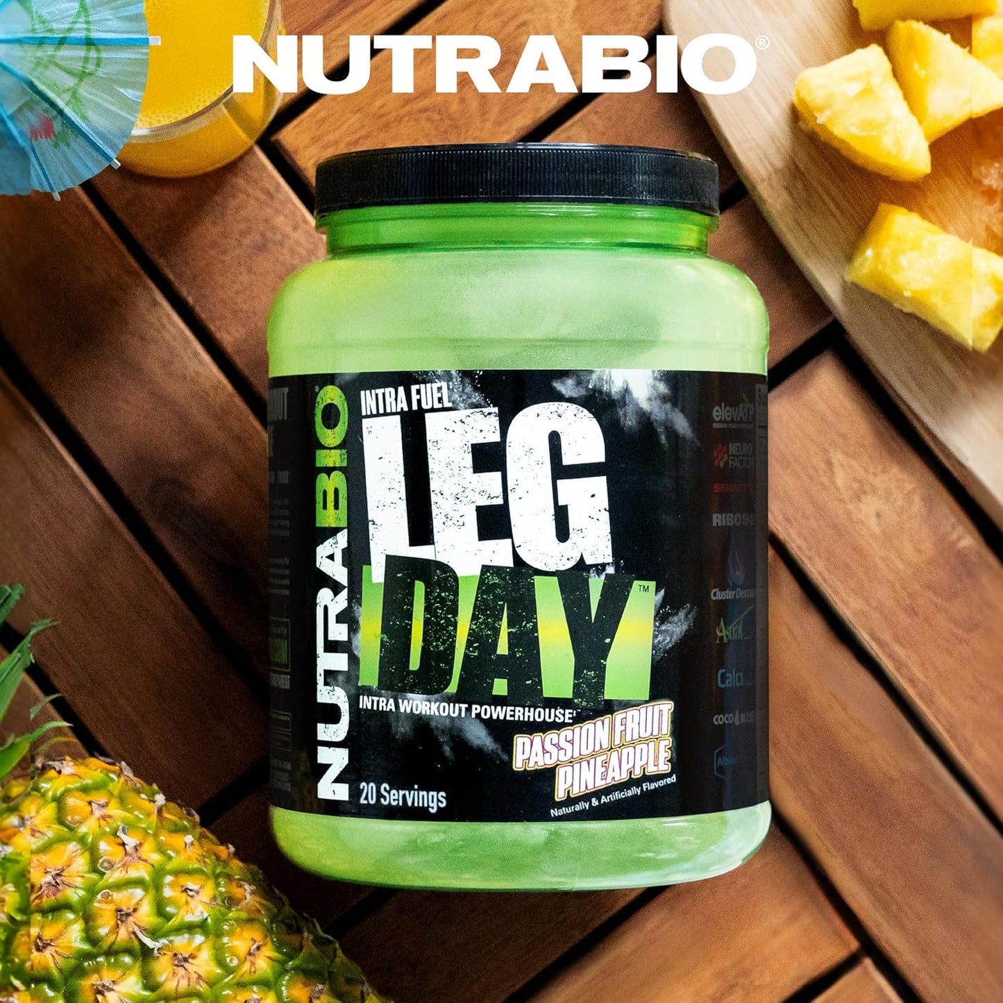 NutraBio Leg Day Intra Carb Supplement with Advanced Carbohydrate Complex and Amino Acid Formula for Recovery and Performance, Passion Fruit Pineapple - 20 Servings