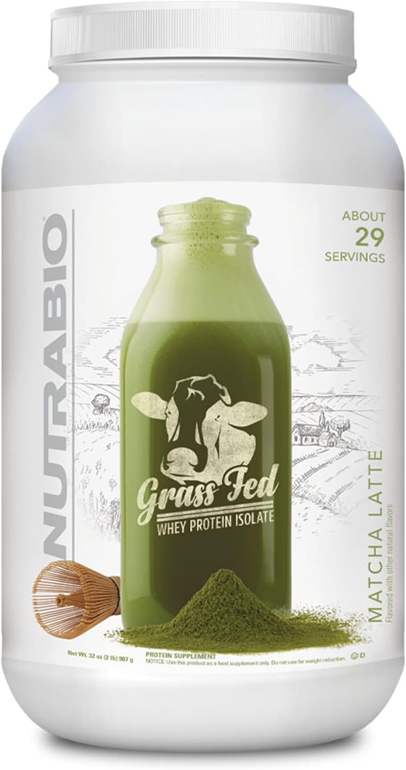 NutraBio Matcha Latte Grass Fed Whey Isolate Protein Powder - 25G Protein Per Serving - 2lb, 29 Servings - Sugar-Free Lean Muscle Supplement