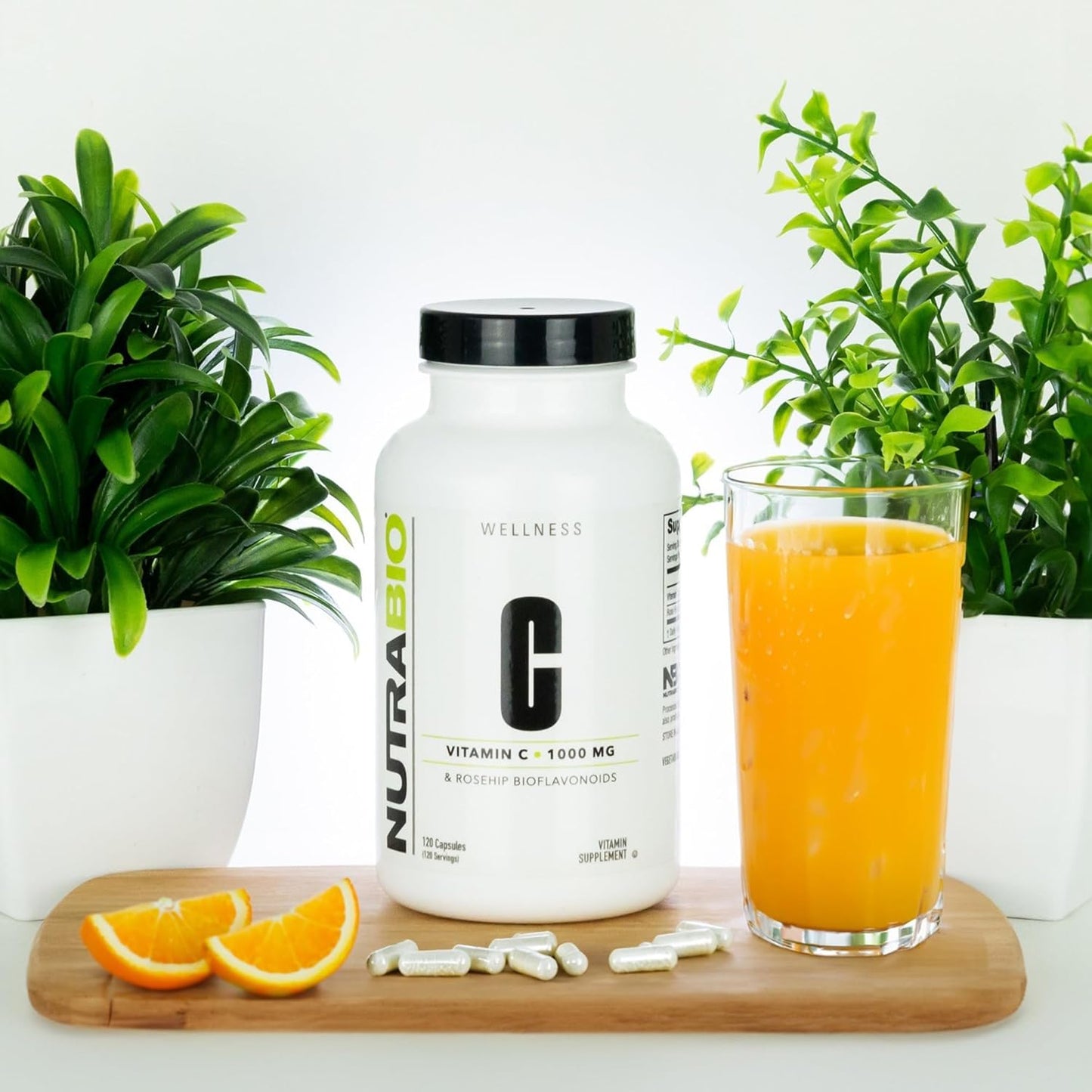 NutraBio Vitamin C with Rose HIPS - Promotes Strong Bones, Teeth, and Immune System - 120 Capsules, 1000mg per Capsule