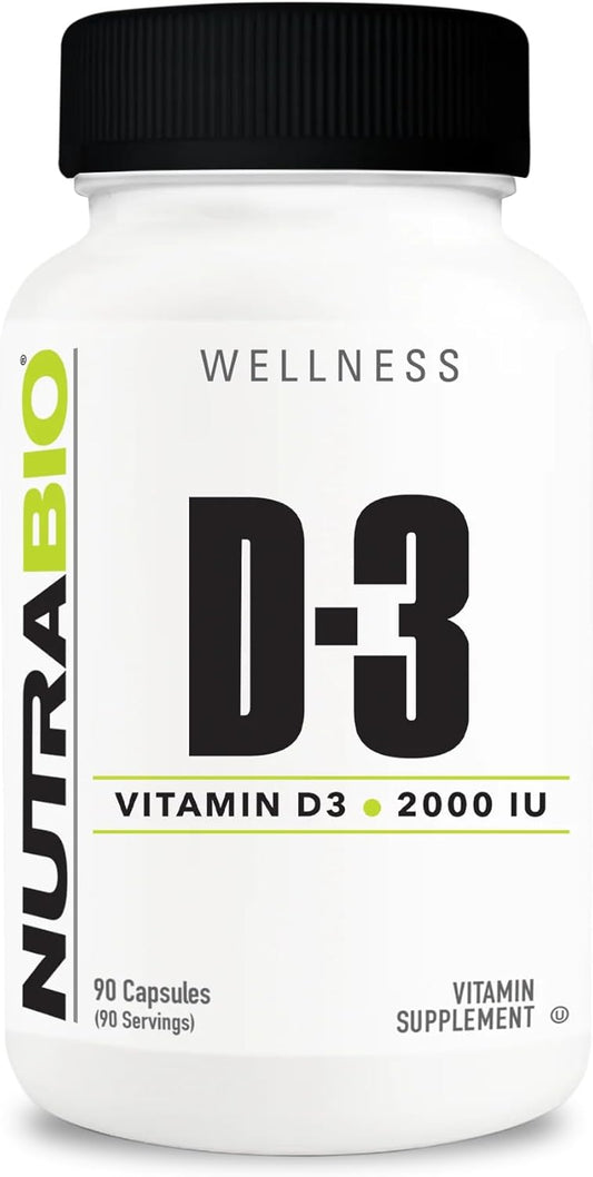 NutraBio Vitamin D 2000 IU Capsules for Immune Support - 90 Count