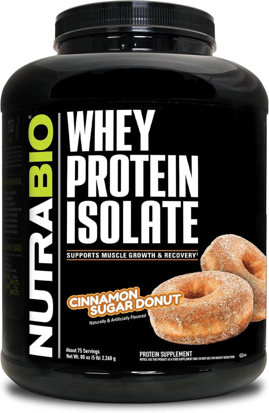 NutraBio Whey Protein Isolate Powder - Cinnamon Sugar Donut Flavor - 25g Protein, Complete Amino Acid Profile - Soy & Gluten Free - Non-GMO - 5 Lbs. - BoostGo Australia