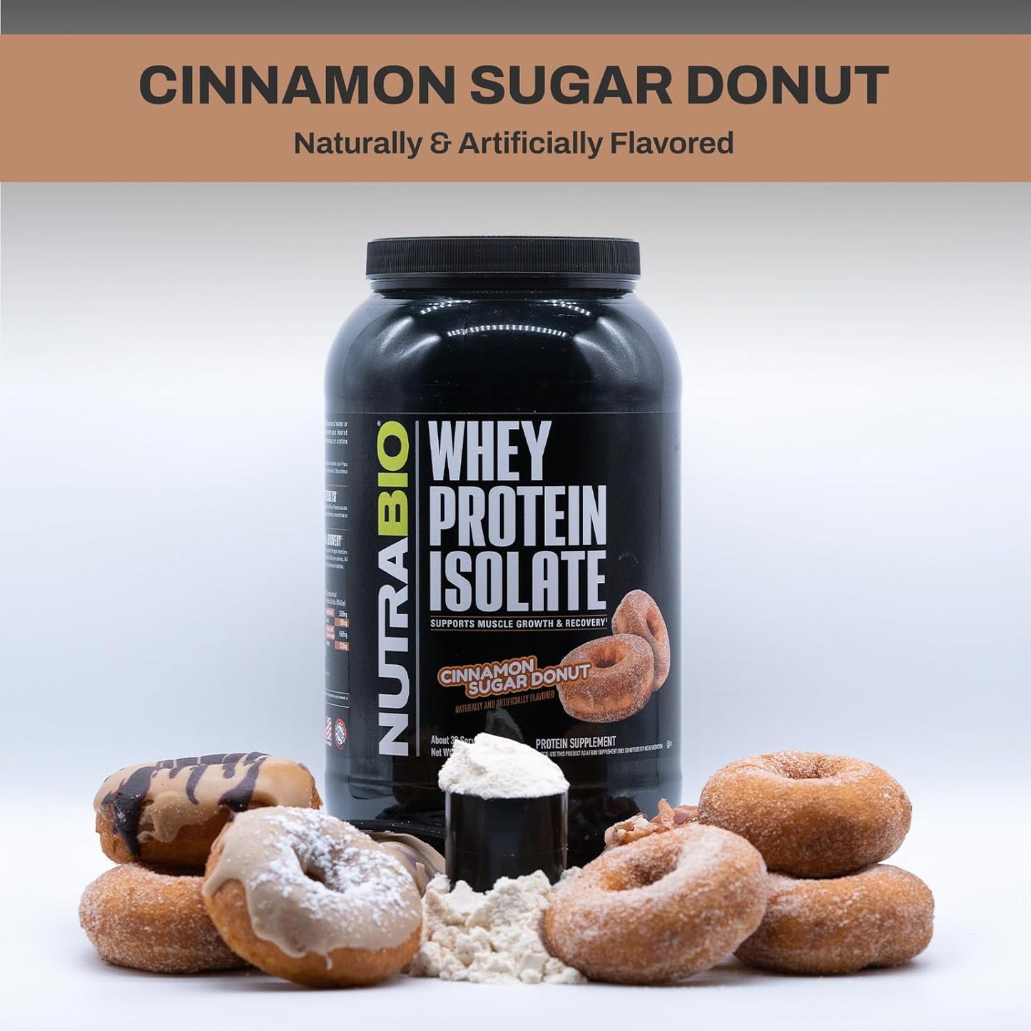 NutraBio Whey Protein Isolate Powder - Cinnamon Sugar Donut Flavor - 25g Protein, Complete Amino Acid Profile - Soy & Gluten Free - Non-GMO - 5 Lbs. - BoostGo Australia