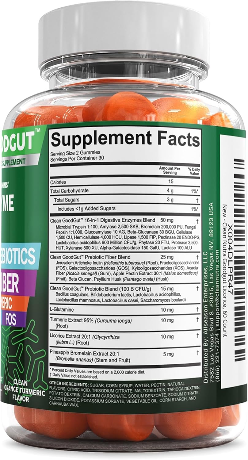Nutraceutical Digestive Enzymes Gummies with Probiotics, Prebiotics, and L-Glutamine for Gut Health