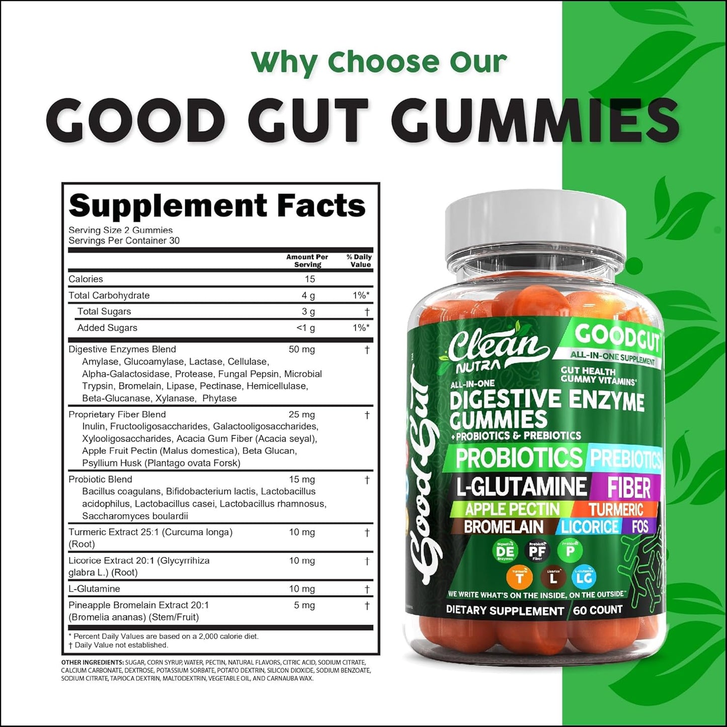 Nutraceutical Digestive Enzymes Gummies with Probiotics, Prebiotics, and L-Glutamine for Gut Health