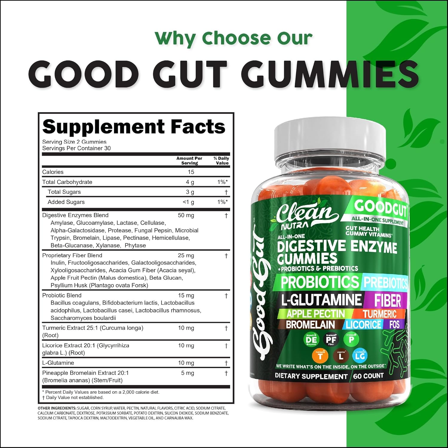 Nutraceutical Digestive Enzymes Gummies with Probiotics, Prebiotics, and L-Glutamine for Gut Health