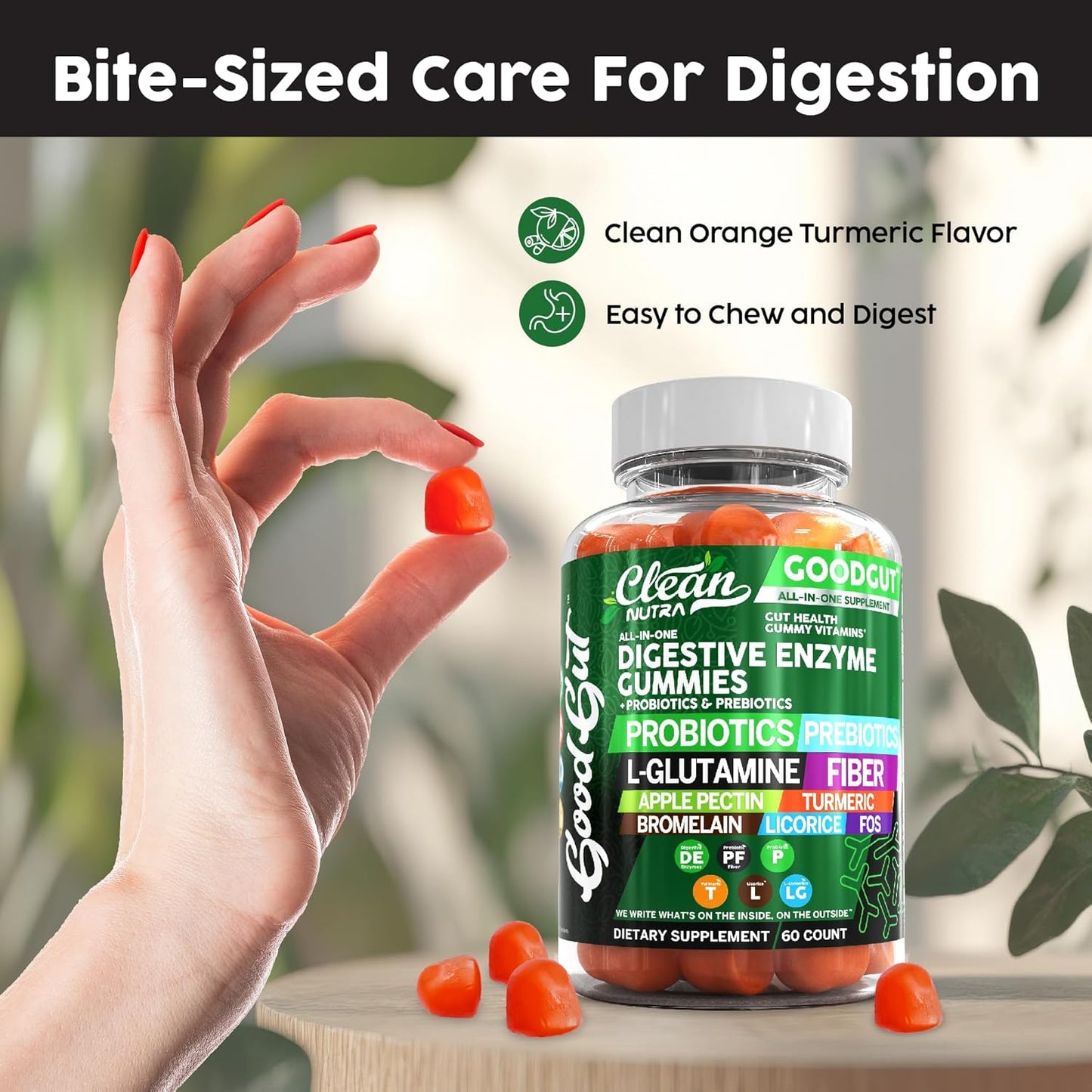 Nutraceutical Digestive Enzymes Gummies with Probiotics, Prebiotics, and L-Glutamine for Gut Health
