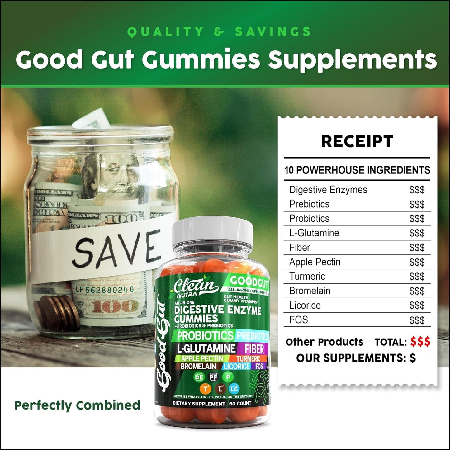 Nutraceutical Digestive Enzymes Gummies with Probiotics, Prebiotics, and L-Glutamine for Gut Health