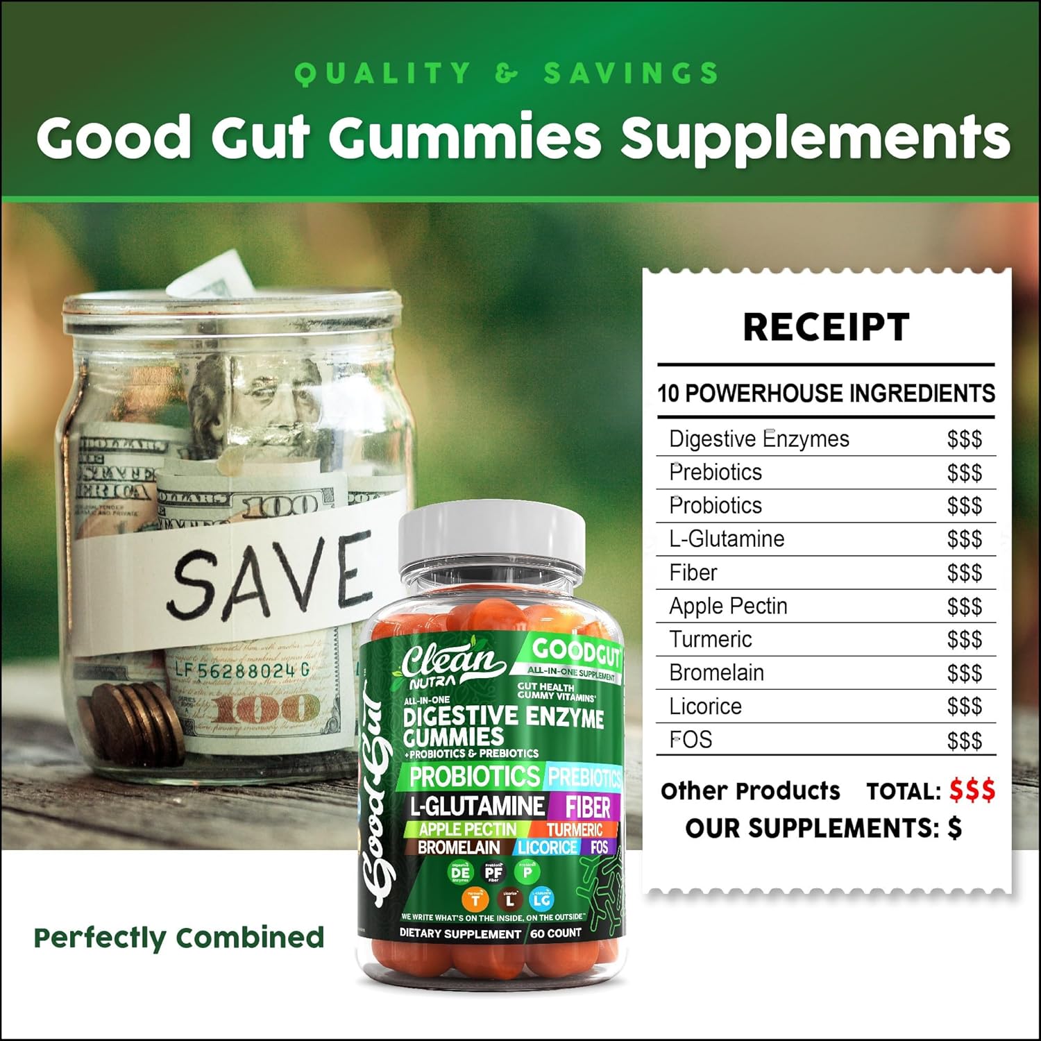 Nutraceutical Digestive Enzymes Gummies with Probiotics, Prebiotics, and L-Glutamine for Gut Health