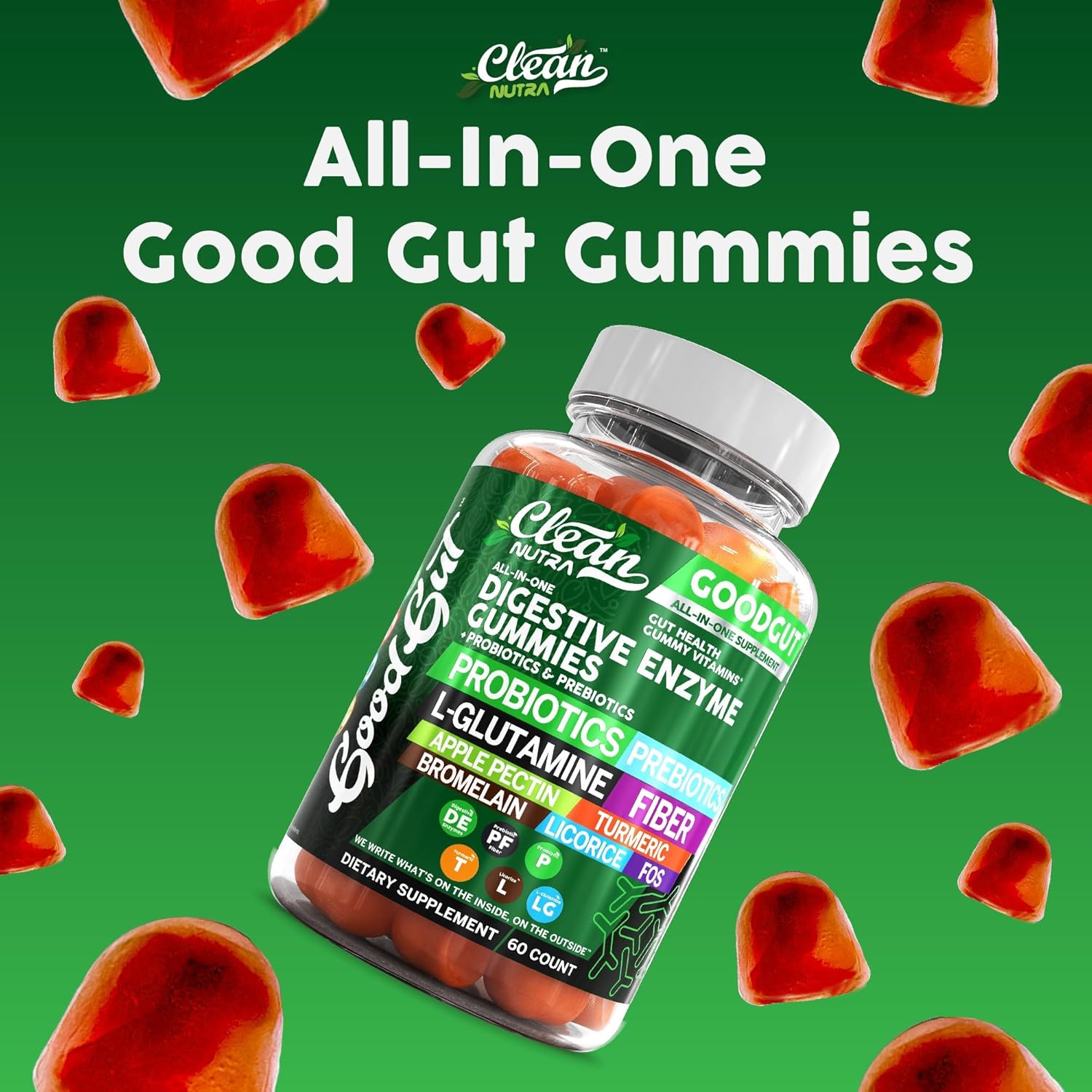 Nutraceutical Digestive Enzymes Gummies with Probiotics, Prebiotics, and L-Glutamine for Gut Health