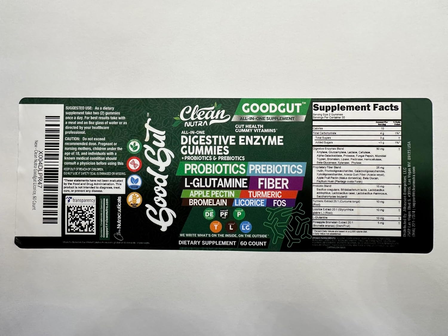 Nutraceutical Digestive Enzymes Gummies with Probiotics, Prebiotics, and L-Glutamine for Gut Health