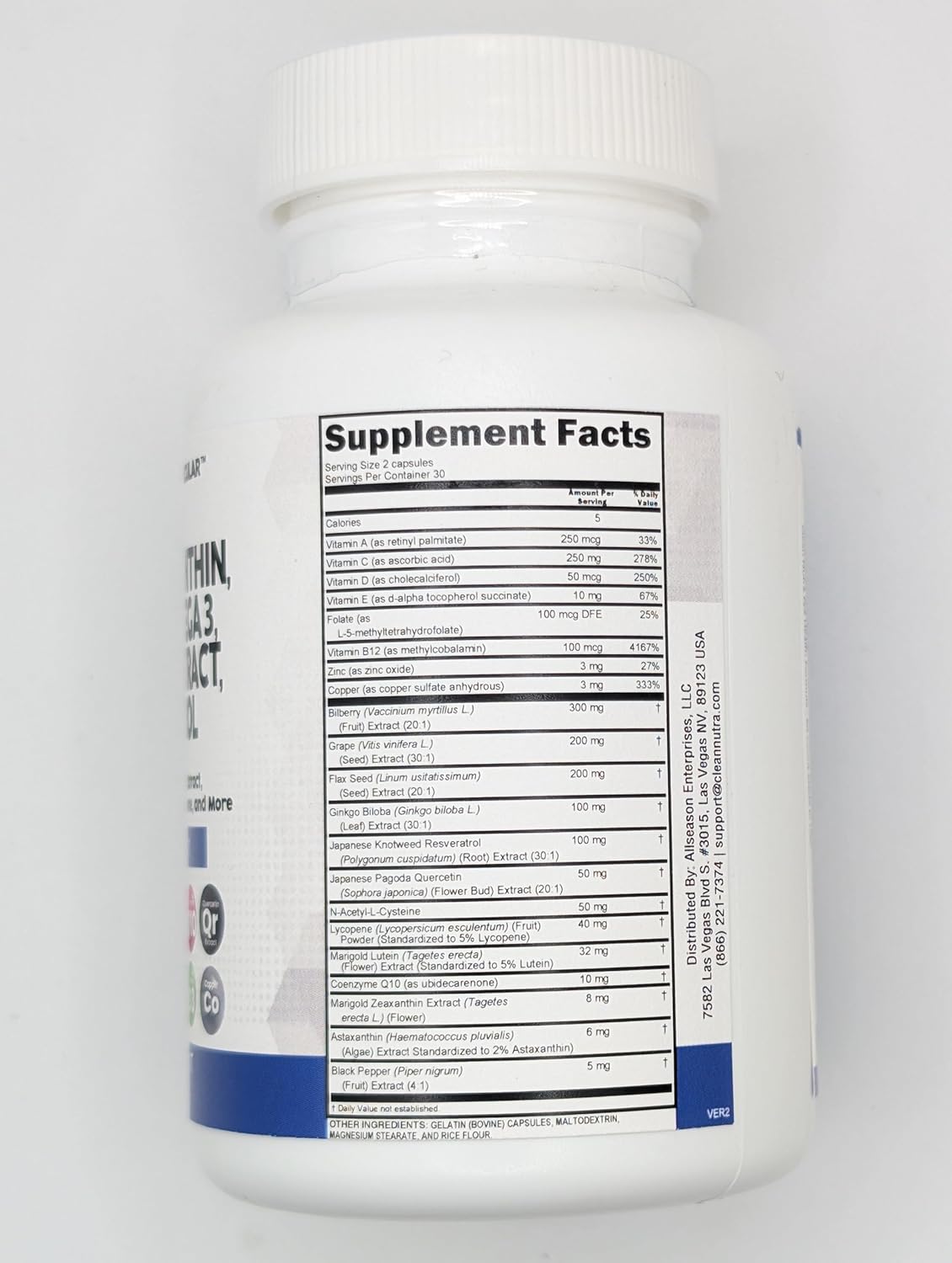 Nutraceuticals Eye Health Vitamins with Bilberry, Lutein, Zeaxanthin, Lycopene, Resveratrol, Grape Seed Extract, Omega 3, Astaxanthin - 60 Capsules