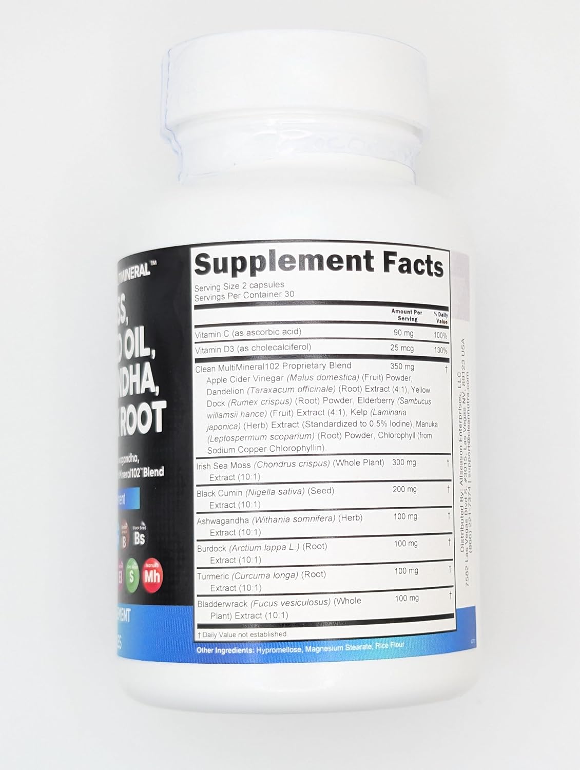 Nutraceuticals Sea Moss Black Seed Oil Ashwagandha Turmeric Bladderwrack Burdock Vitamin C D3 Elderberry Manuka Dandelion Yellow Dock Iodine Chlorophyll ACV - 2 Pack