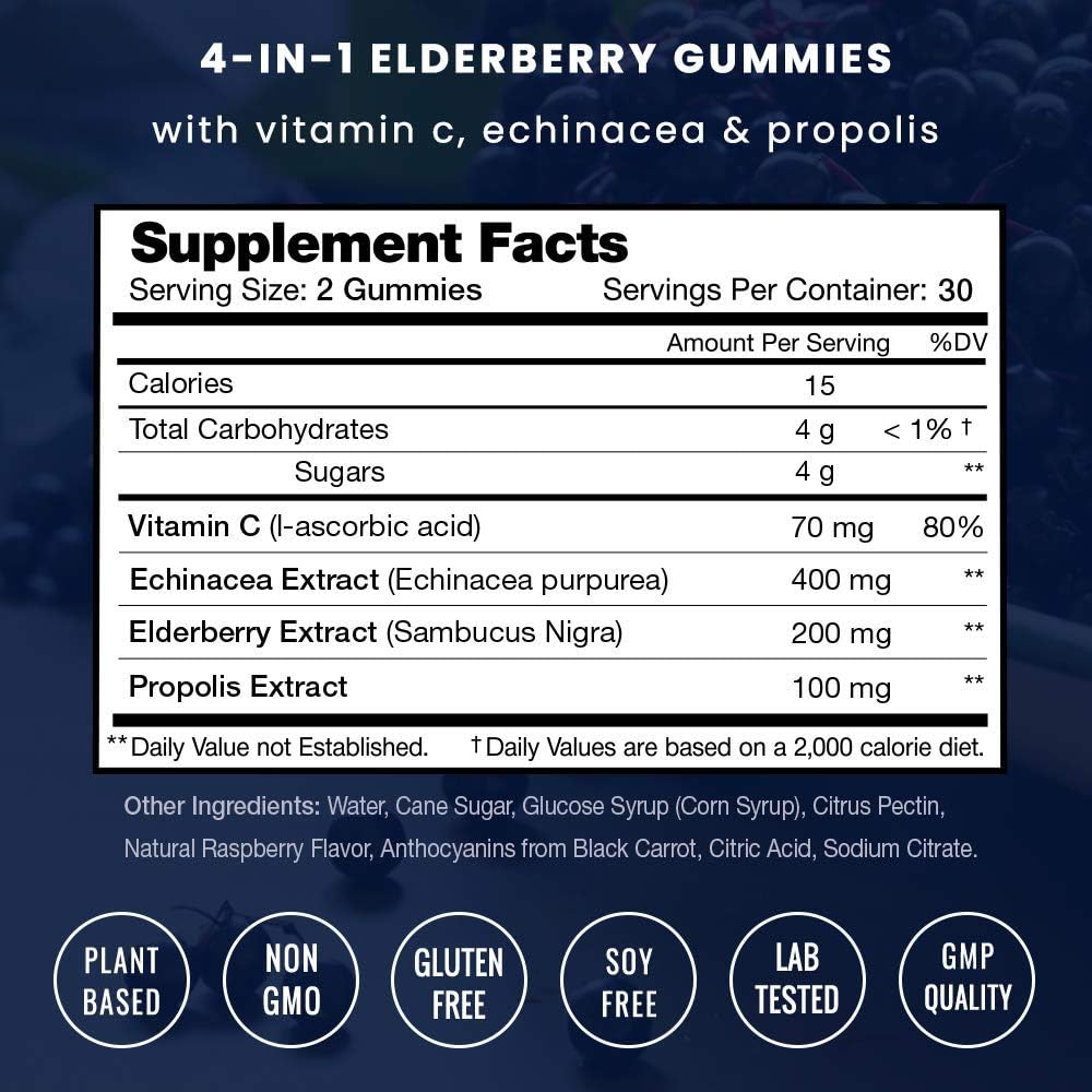 NutraChamps Biotin and Elderberry Gummies 4 Pack Bundle for Immune Support and Hair Health