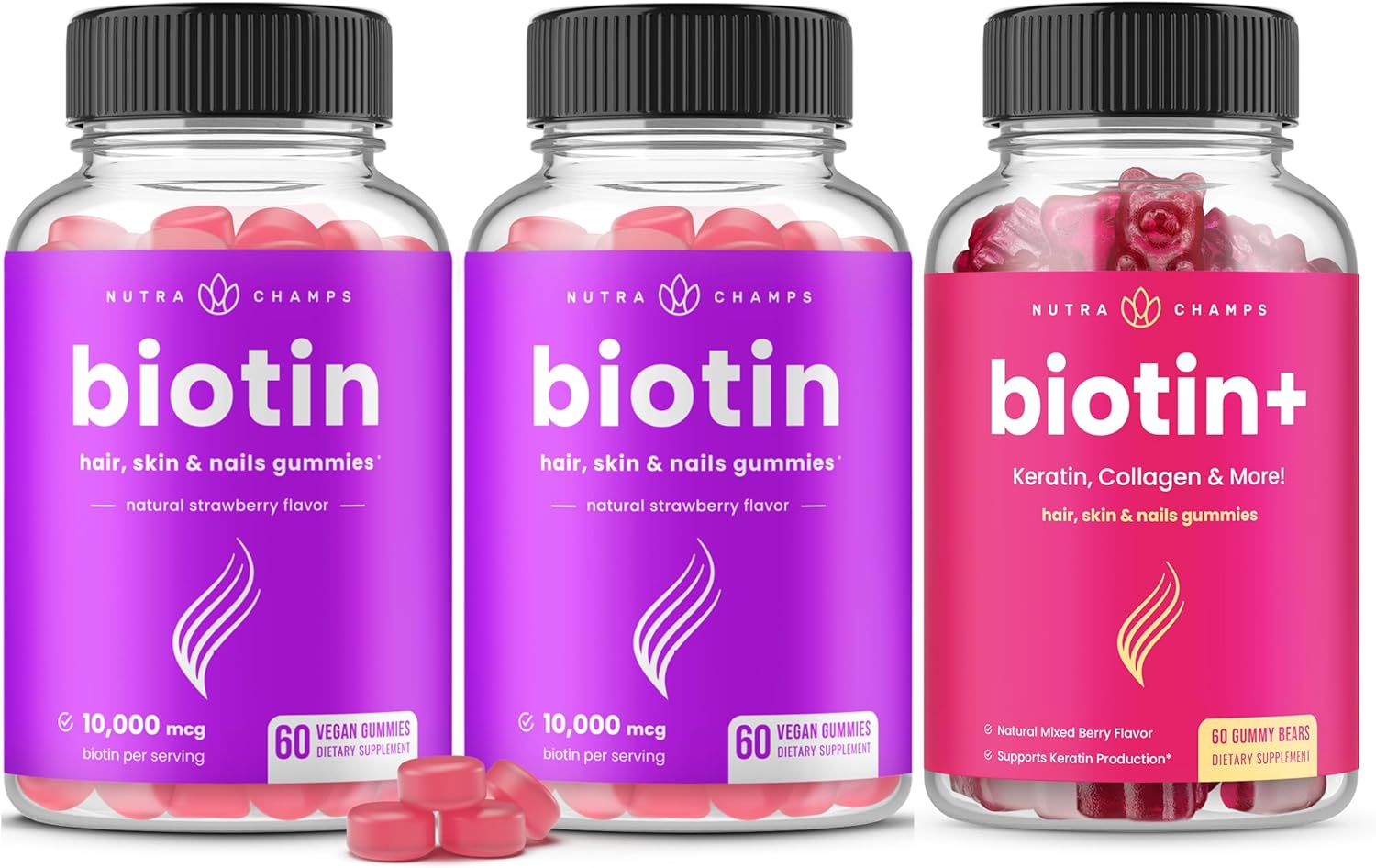NutraChamps Biotin Bundle for Hair, Skin & Nails - 2 Pack Biotin & Biotin+ Formula for Wellness