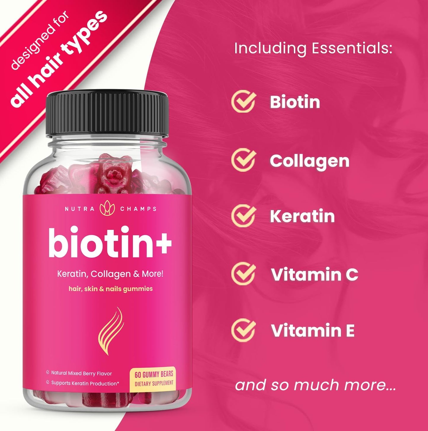 NutraChamps Biotin Bundle for Hair, Skin & Nails - 2 Pack Biotin & Biotin+ Formula for Wellness